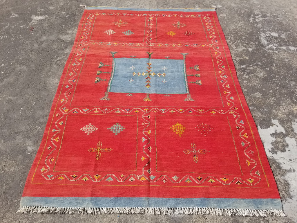 Vintage Traditional Handwoven Moroccan Berber Wool Multicolor Kilim 244x165cm