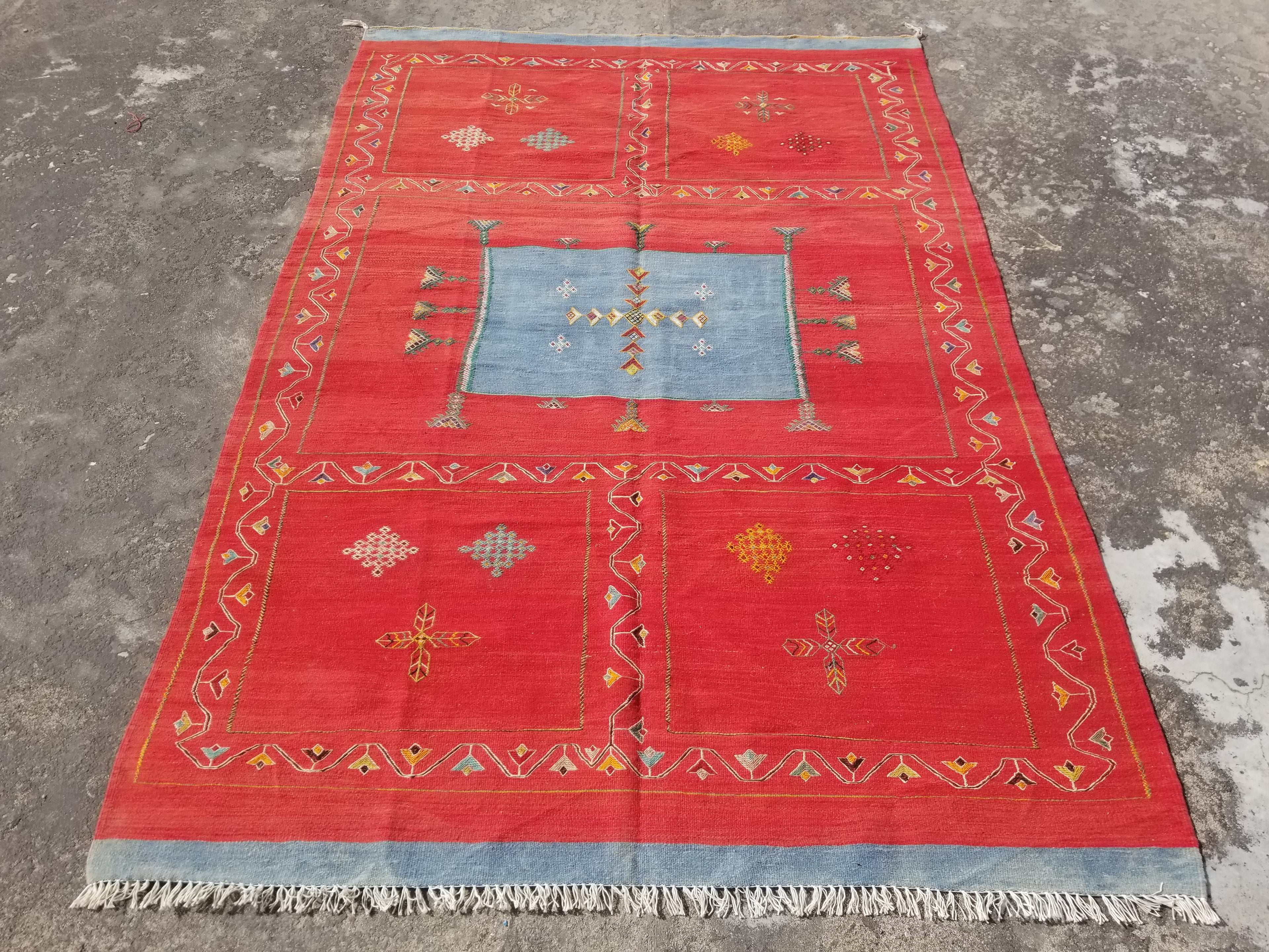 Vintage Traditional Handwoven Moroccan Berber Wool Multicolor Kilim 244x165cm