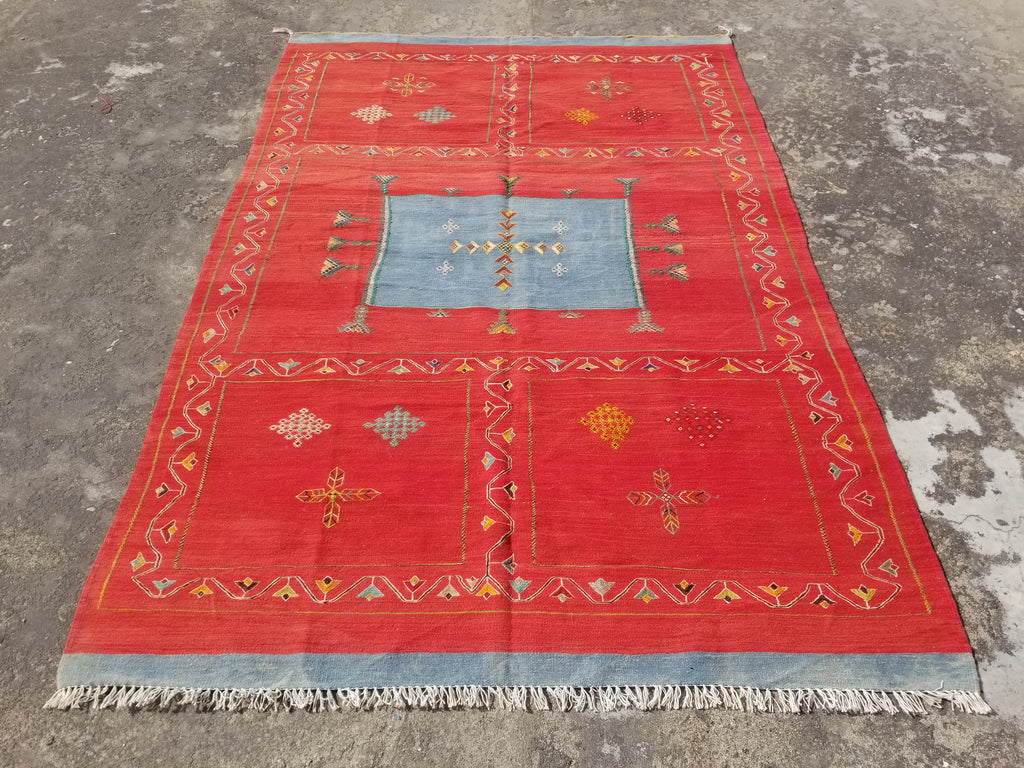 Vintage Traditional Handwoven Moroccan Berber Wool Multicolor Kilim 244x165cm