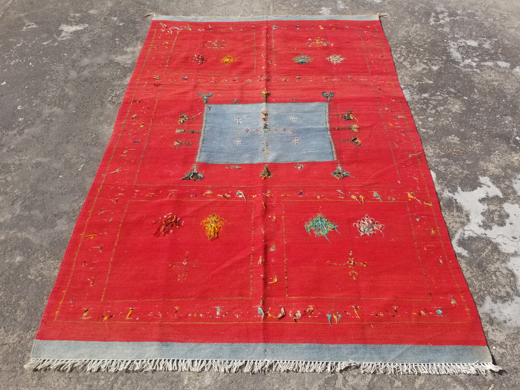 Vintage Traditional Handwoven Moroccan Berber Wool Multicolor Kilim 244x165cm
