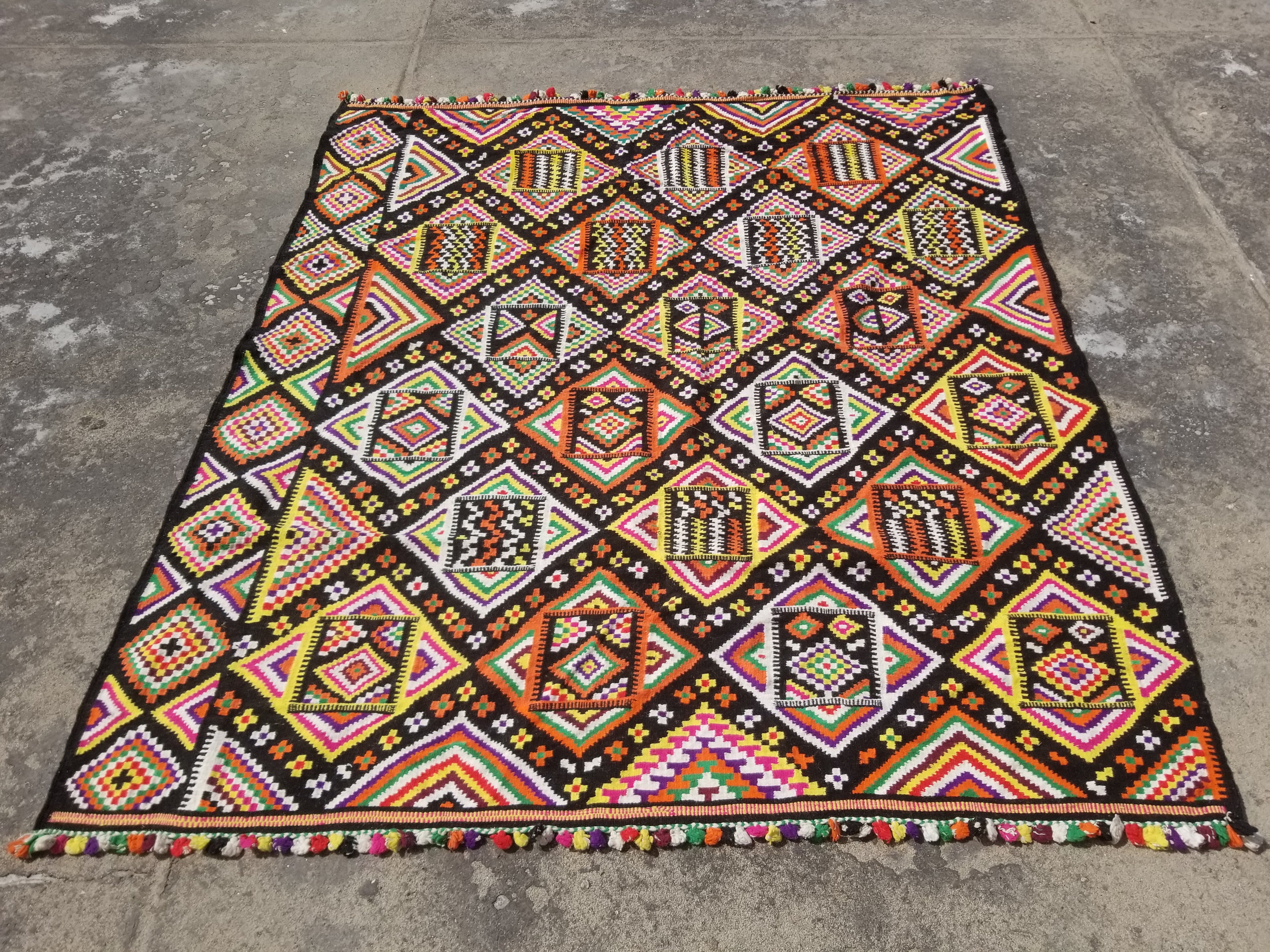 Vintage Traditional Handwoven Oriental Wool Multicolor Kilim 248x118cm