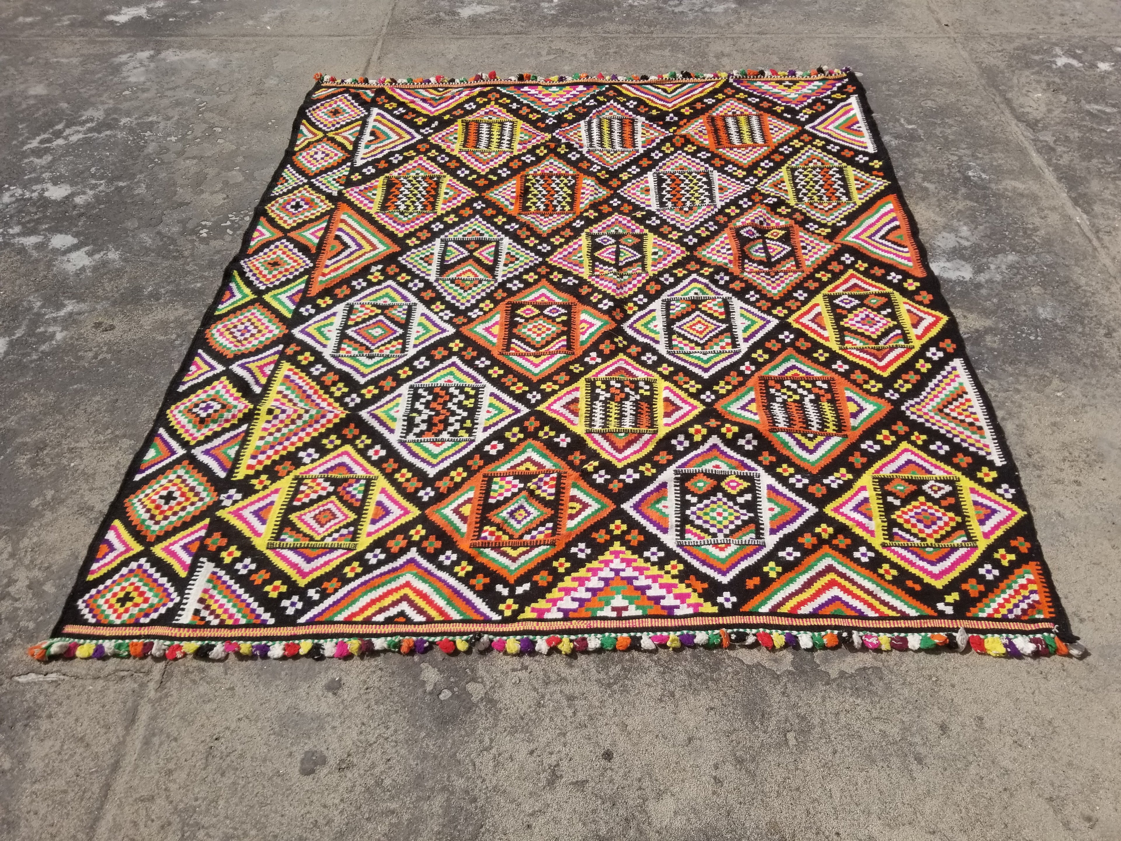 Vintage Traditional Handwoven Oriental Wool Multicolor Kilim 248x118cm