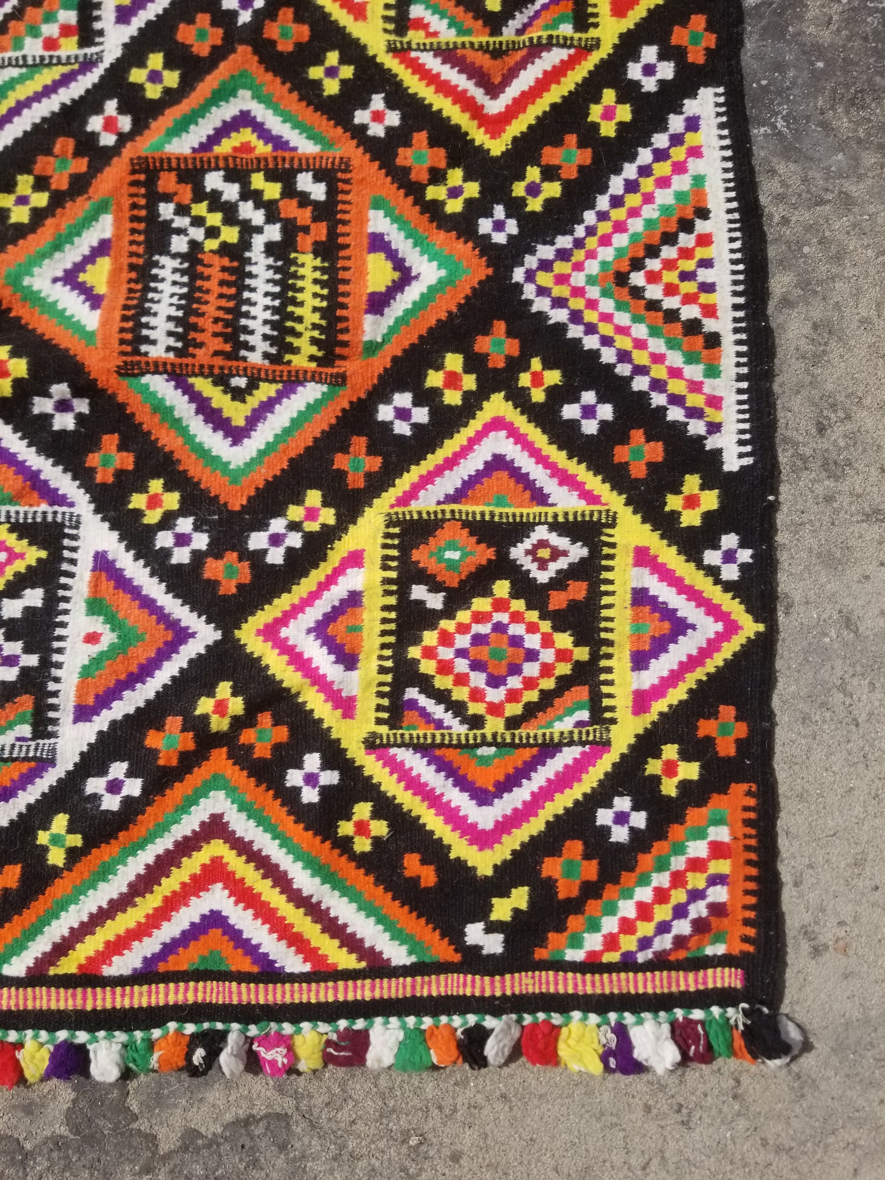 Vintage Traditional Handwoven Oriental Wool Multicolor Kilim 248x118cm