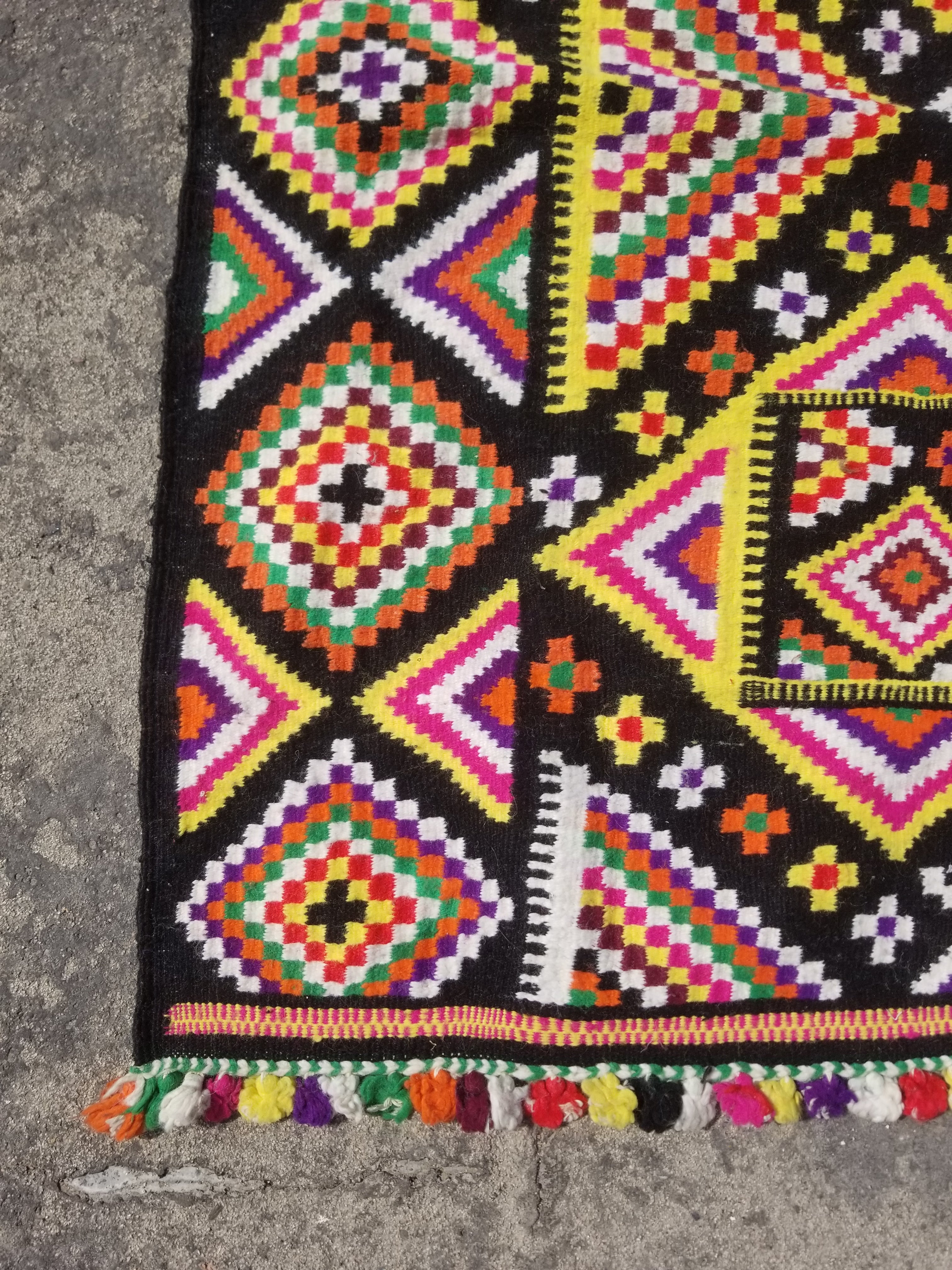 Vintage Traditional Handwoven Oriental Wool Multicolor Kilim 248x118cm