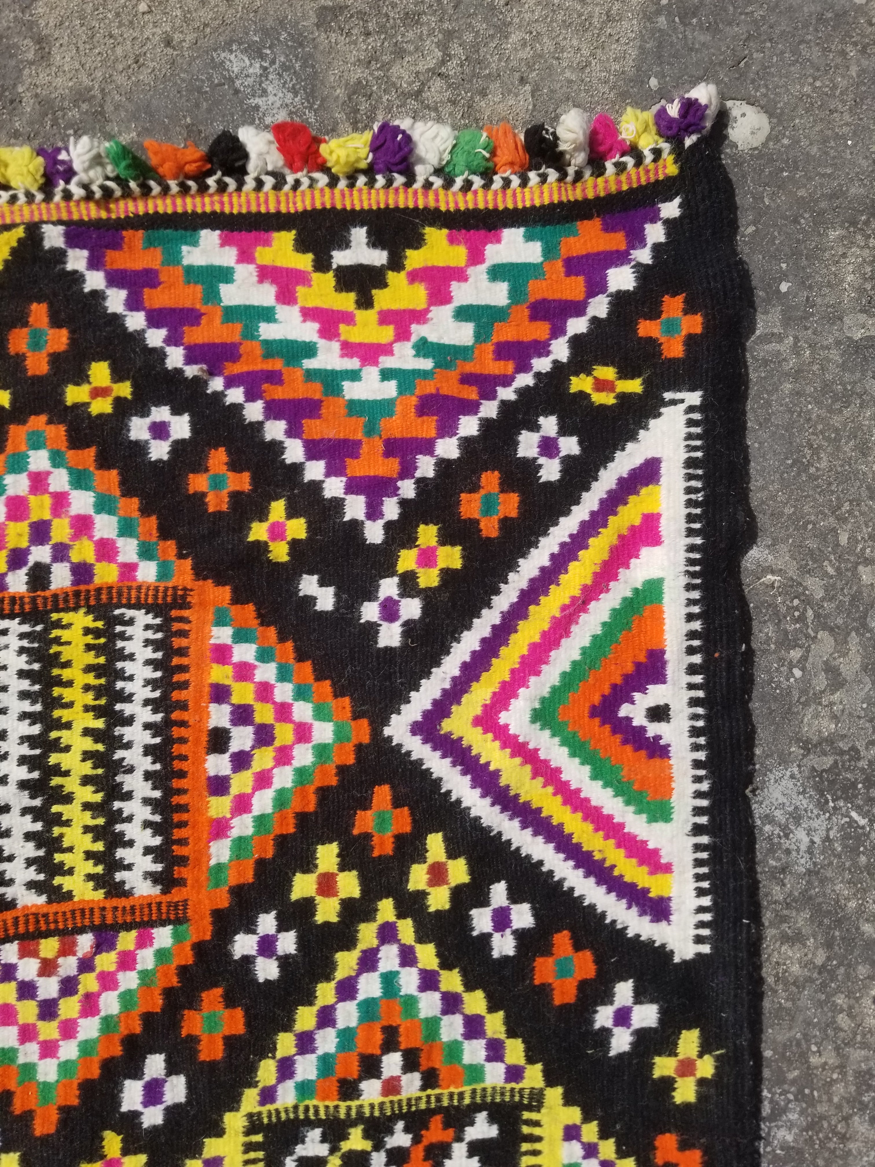 Vintage Traditional Handwoven Oriental Wool Multicolor Kilim 248x118cm
