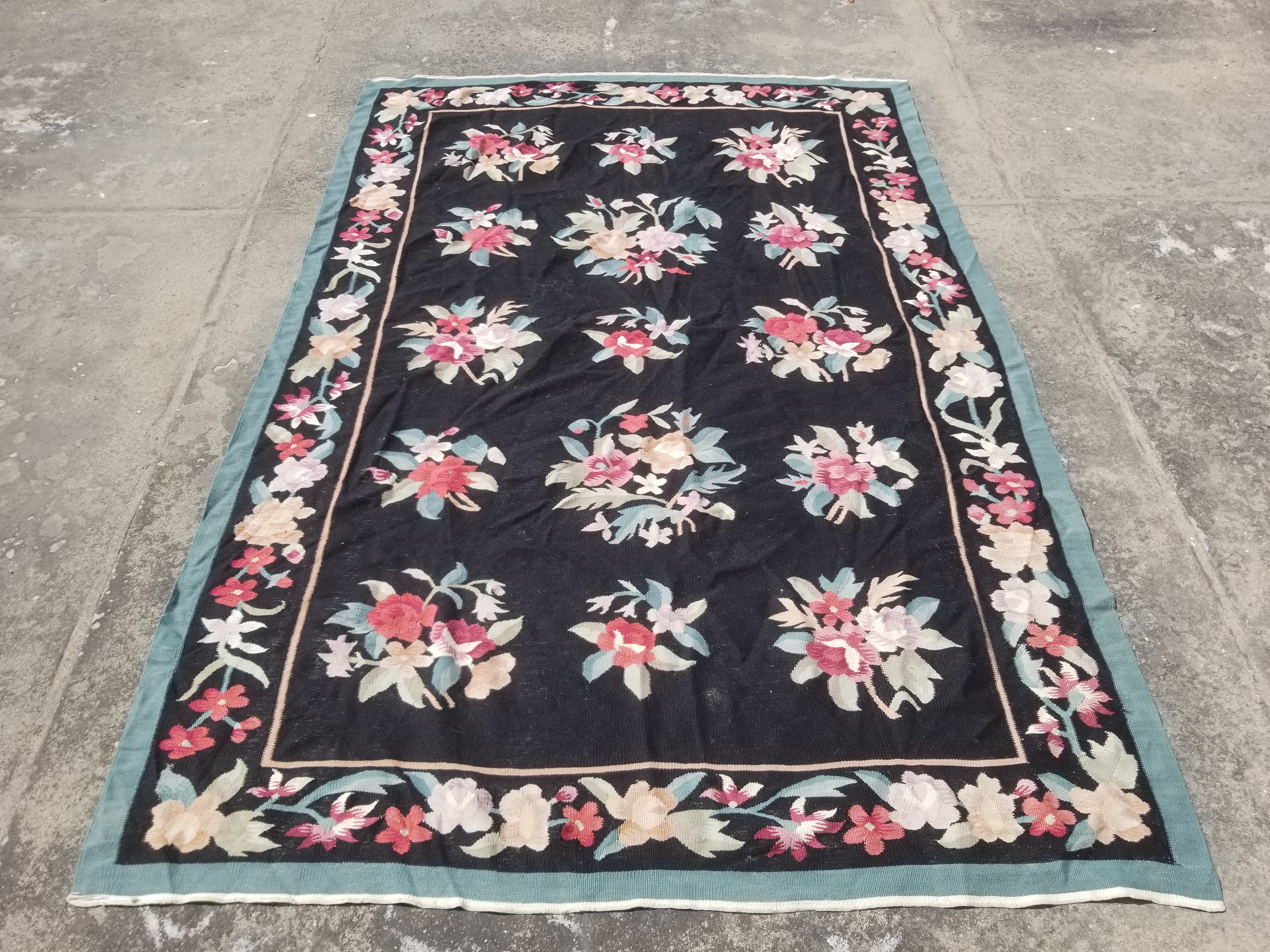 Vintage Traditional Handwoven Bessarabian Style Wool Floral Kilim 268x177cm