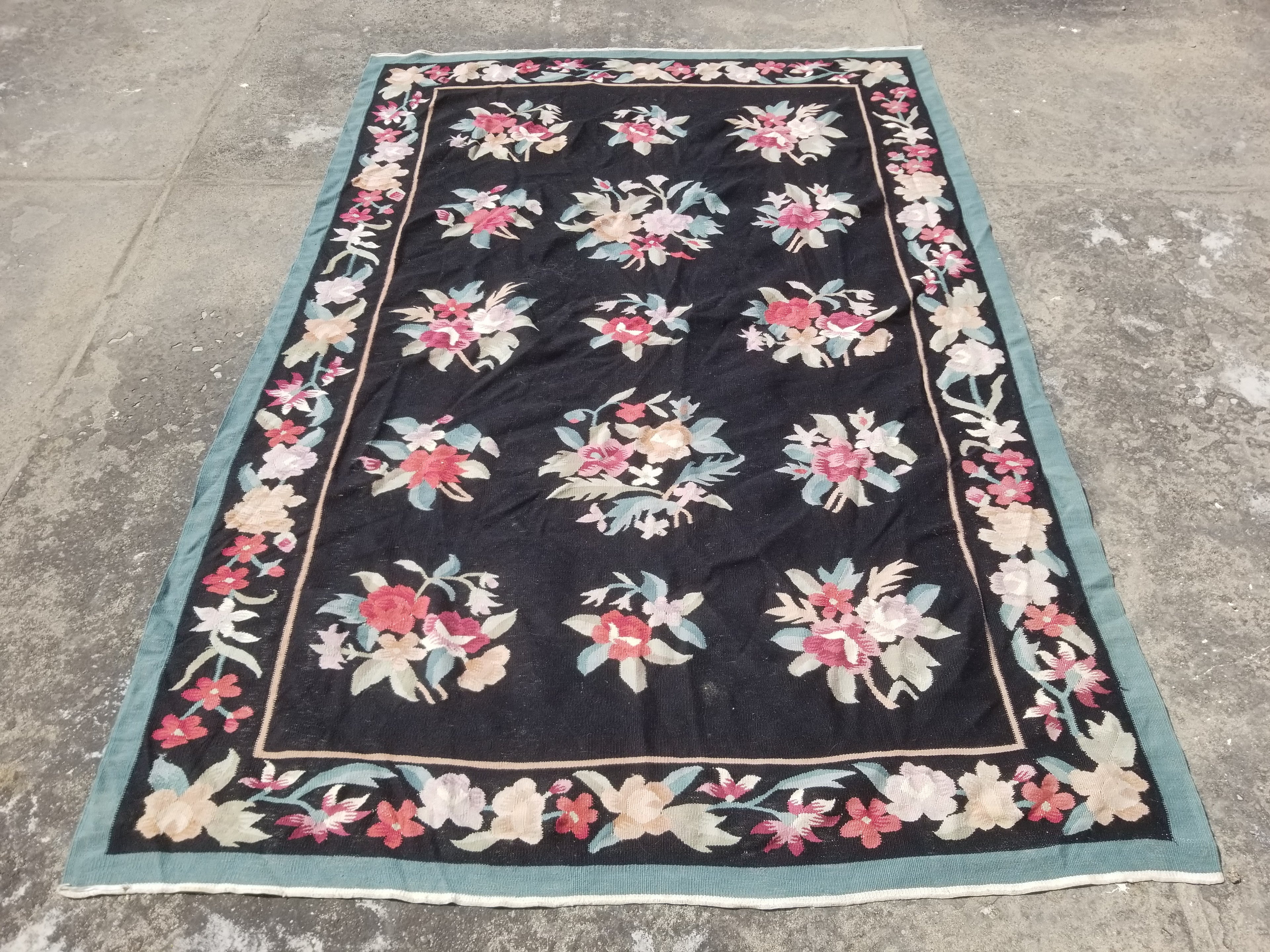 Vintage Traditional Handwoven Bessarabian Style Wool Floral Kilim 268x177cm