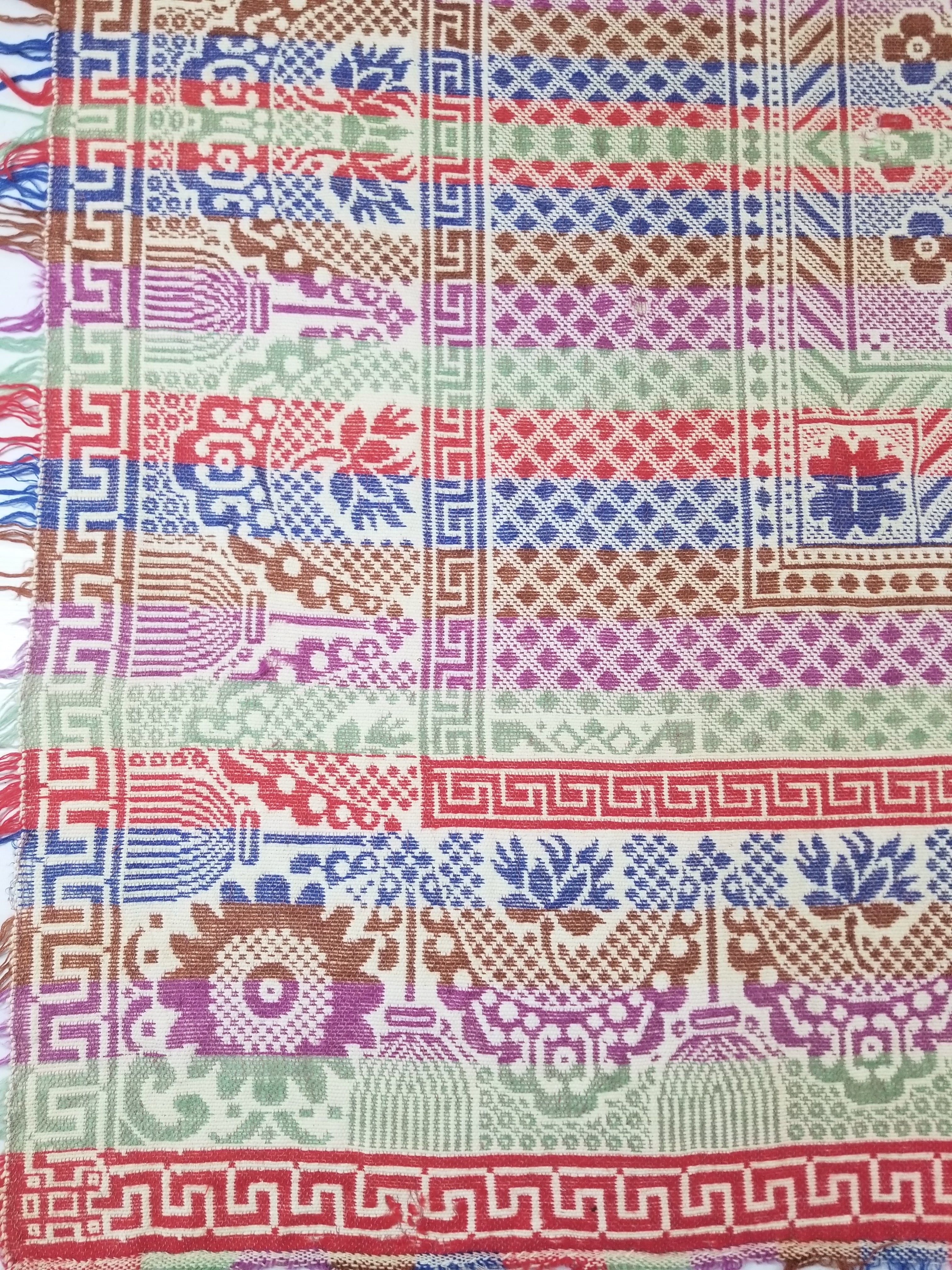 Vintage Mid-19thC American Jacquard Woven Reverisible Coverlet 194x162cm