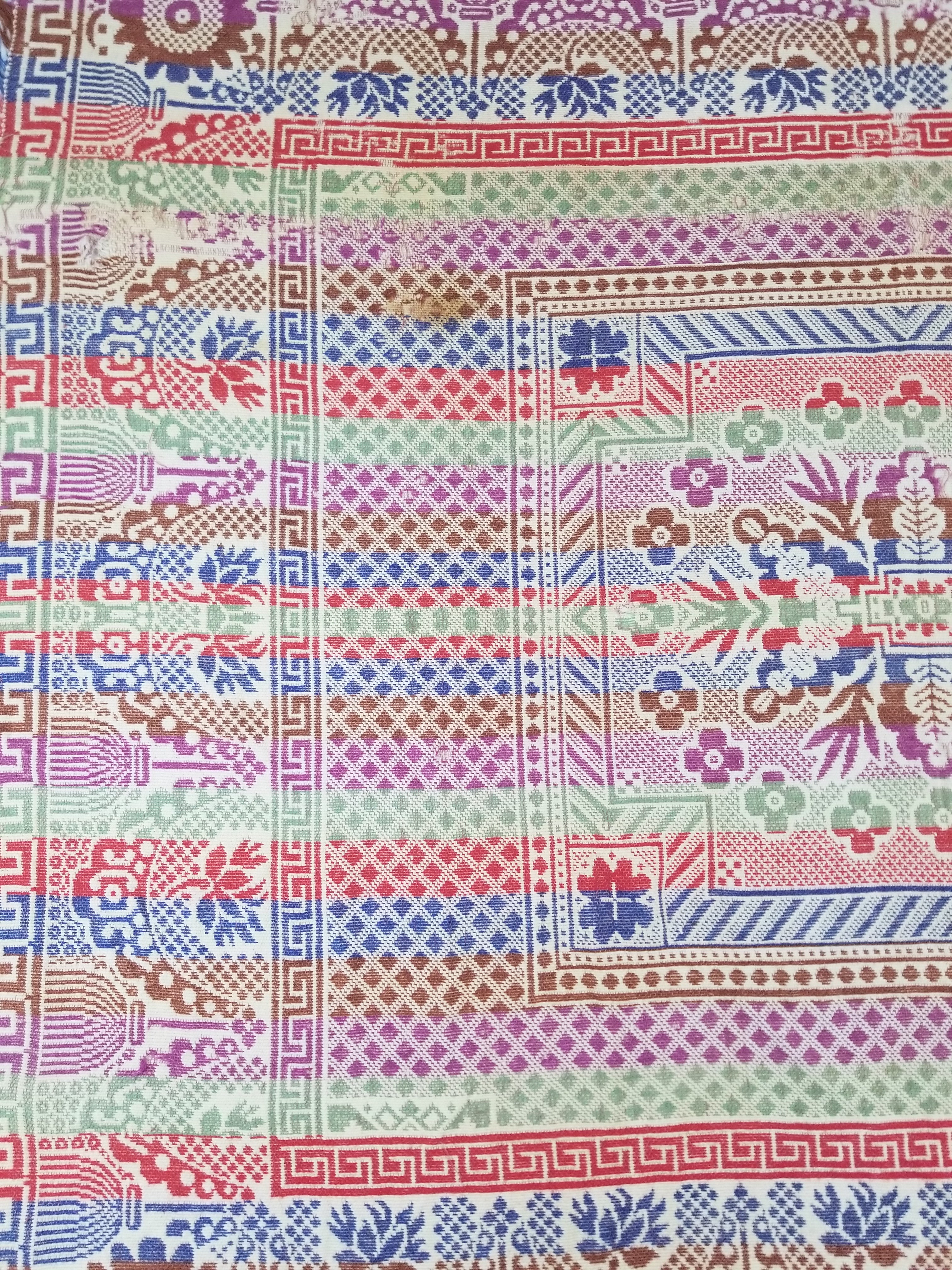 Vintage Mid-19thC American Jacquard Woven Reverisible Coverlet 194x162cm
