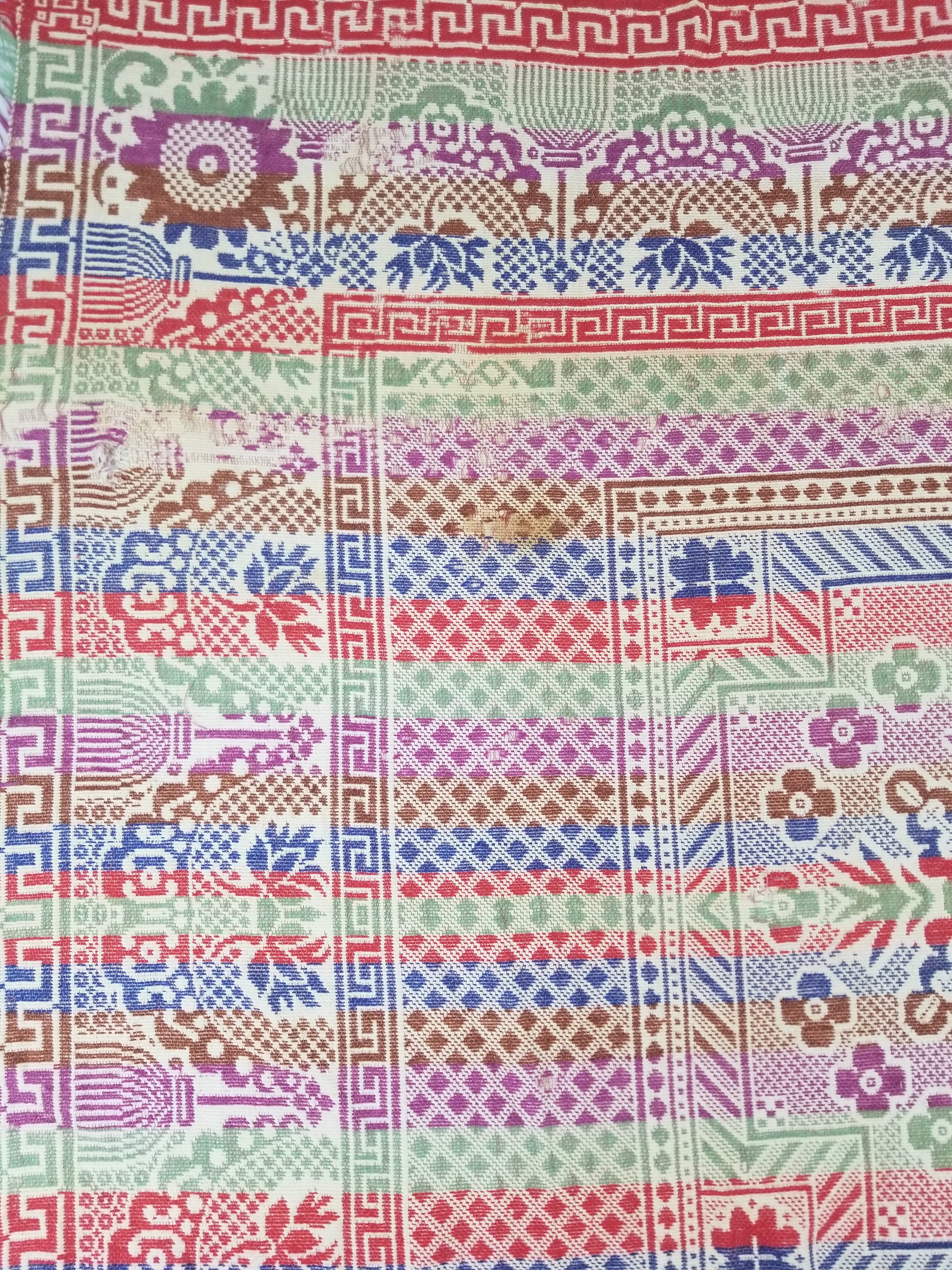 Vintage Mid-19thC American Jacquard Woven Reverisible Coverlet 194x162cm