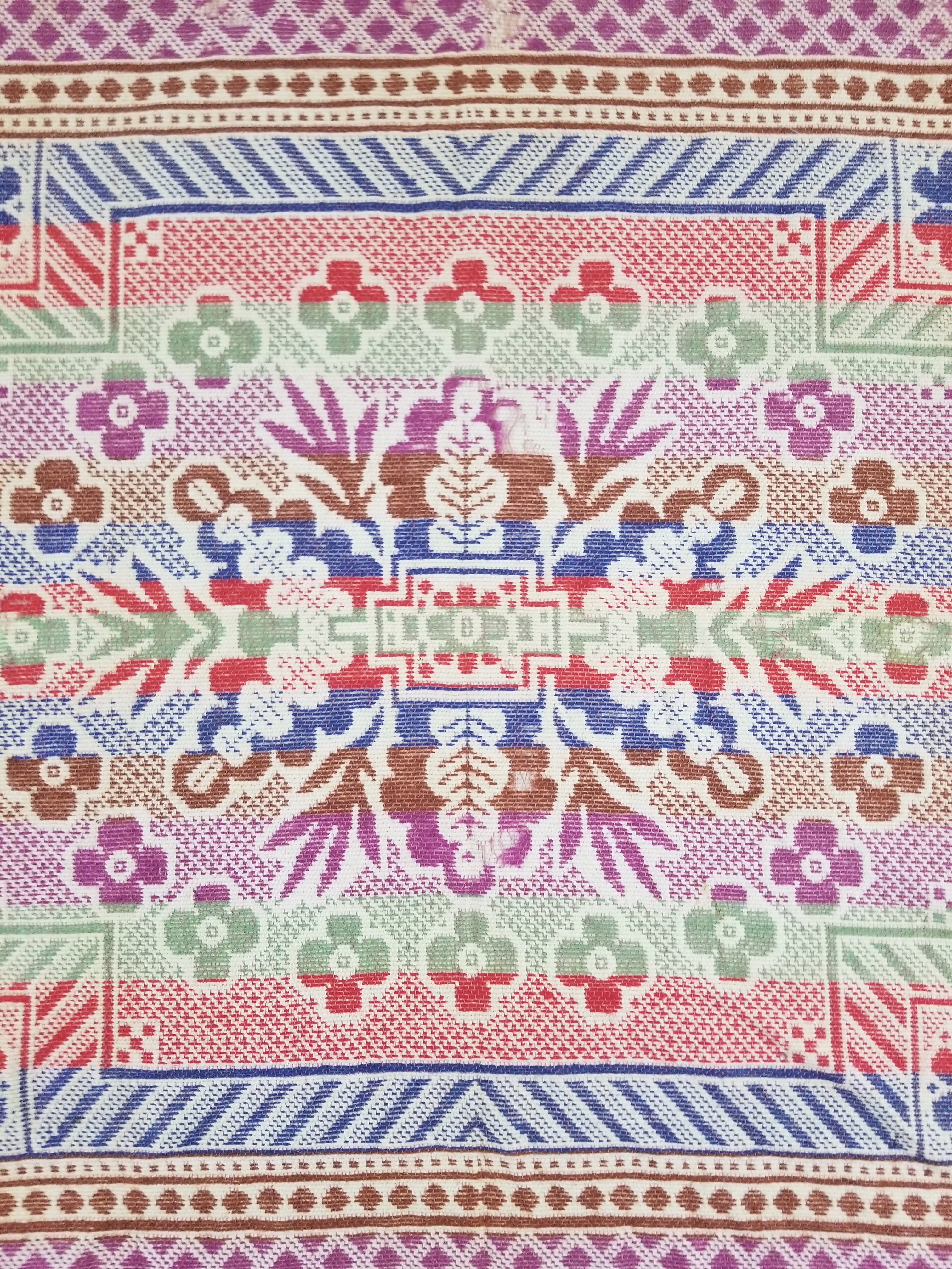 Vintage Mid-19thC American Jacquard Woven Reverisible Coverlet 194x162cm
