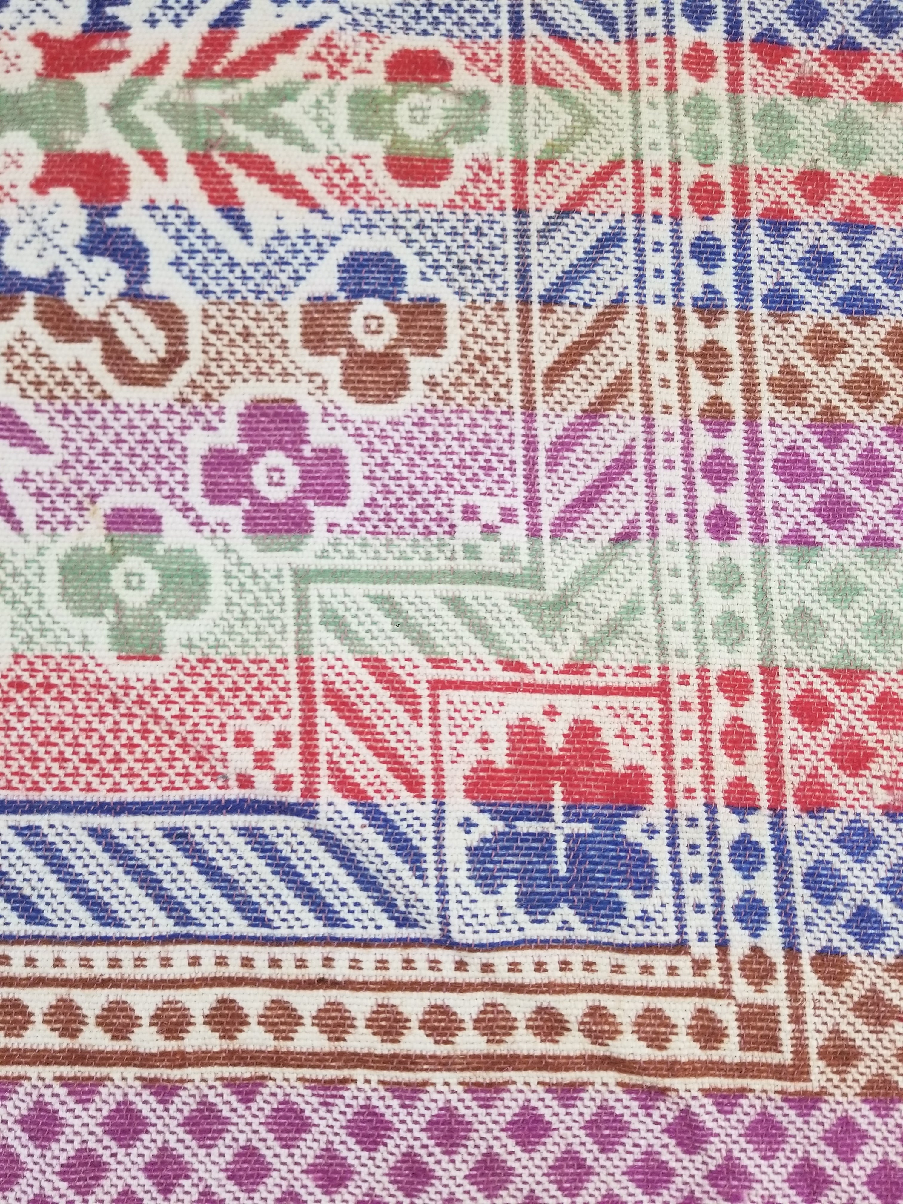 Vintage Mid-19thC American Jacquard Woven Reverisible Coverlet 194x162cm