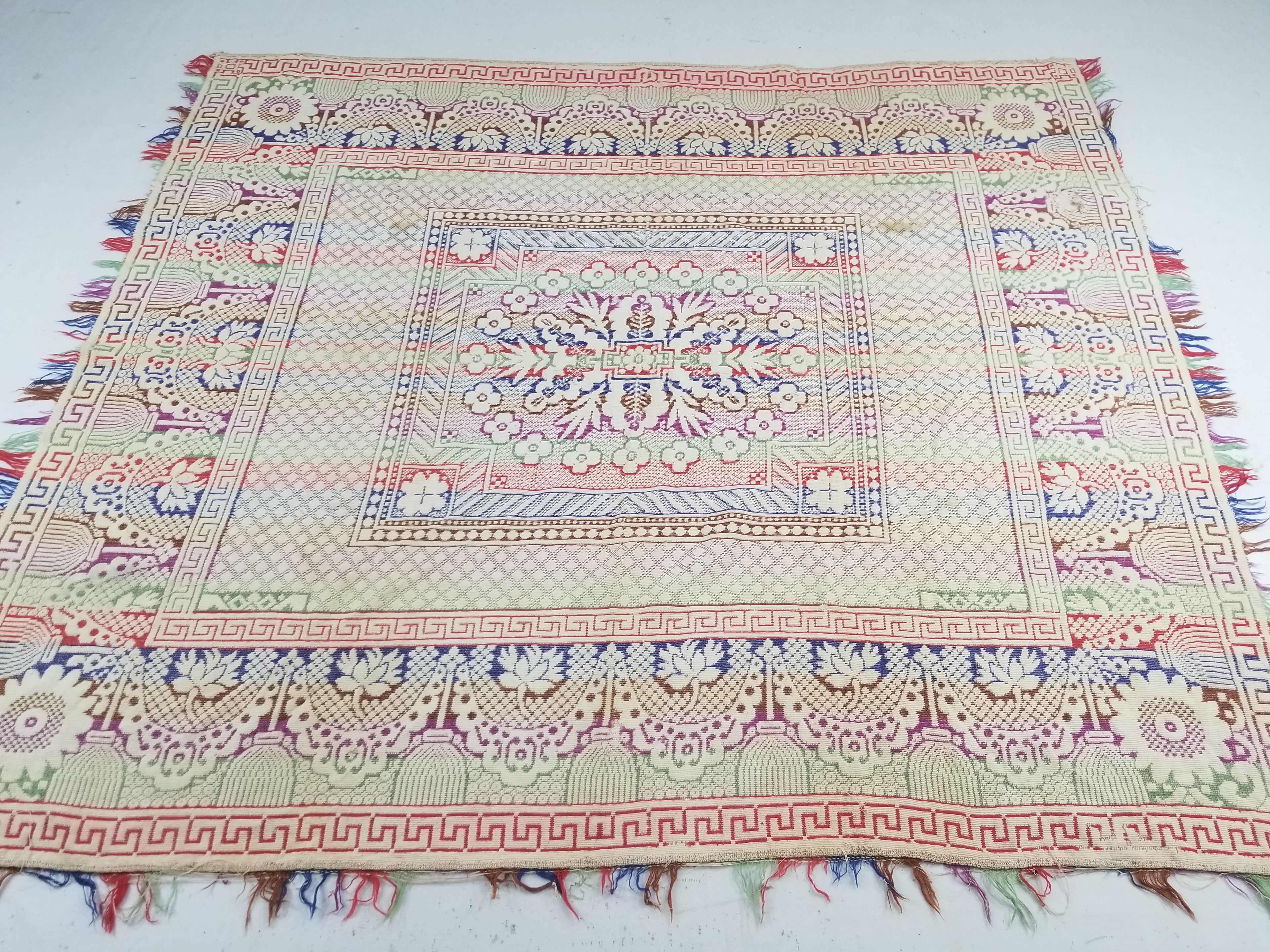 Vintage Mid-19thC American Jacquard Woven Reverisible Coverlet 194x162cm