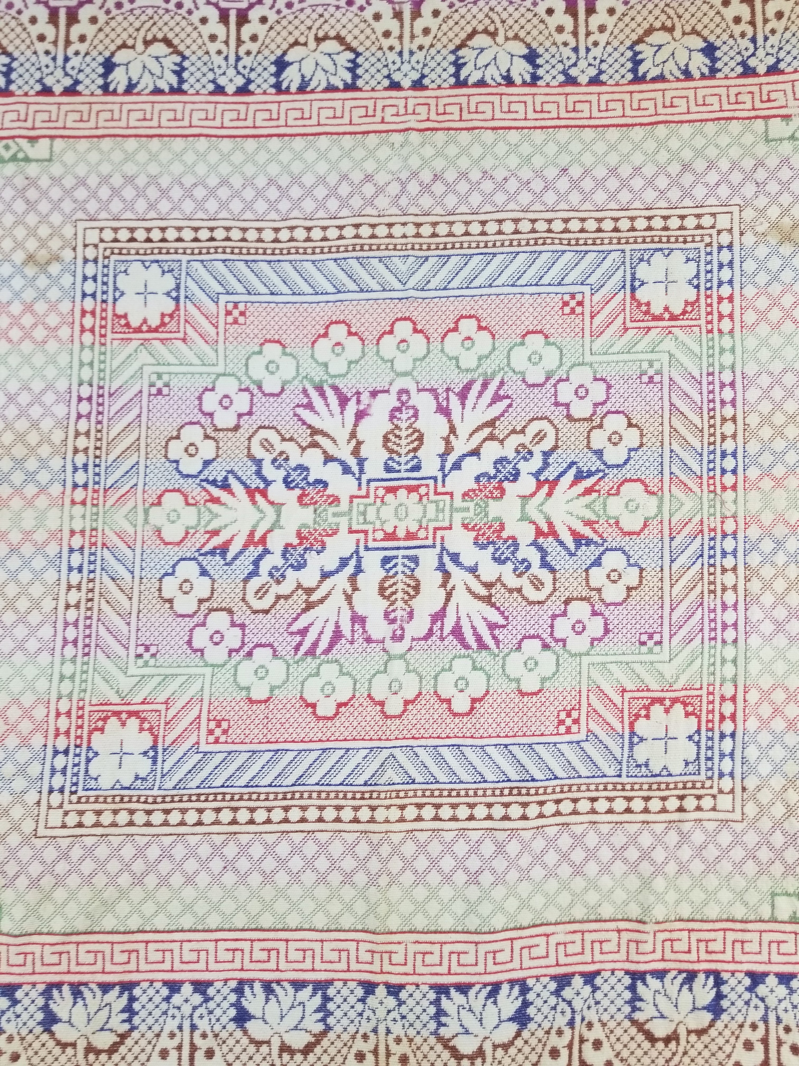 Vintage Mid-19thC American Jacquard Woven Reverisible Coverlet 194x162cm