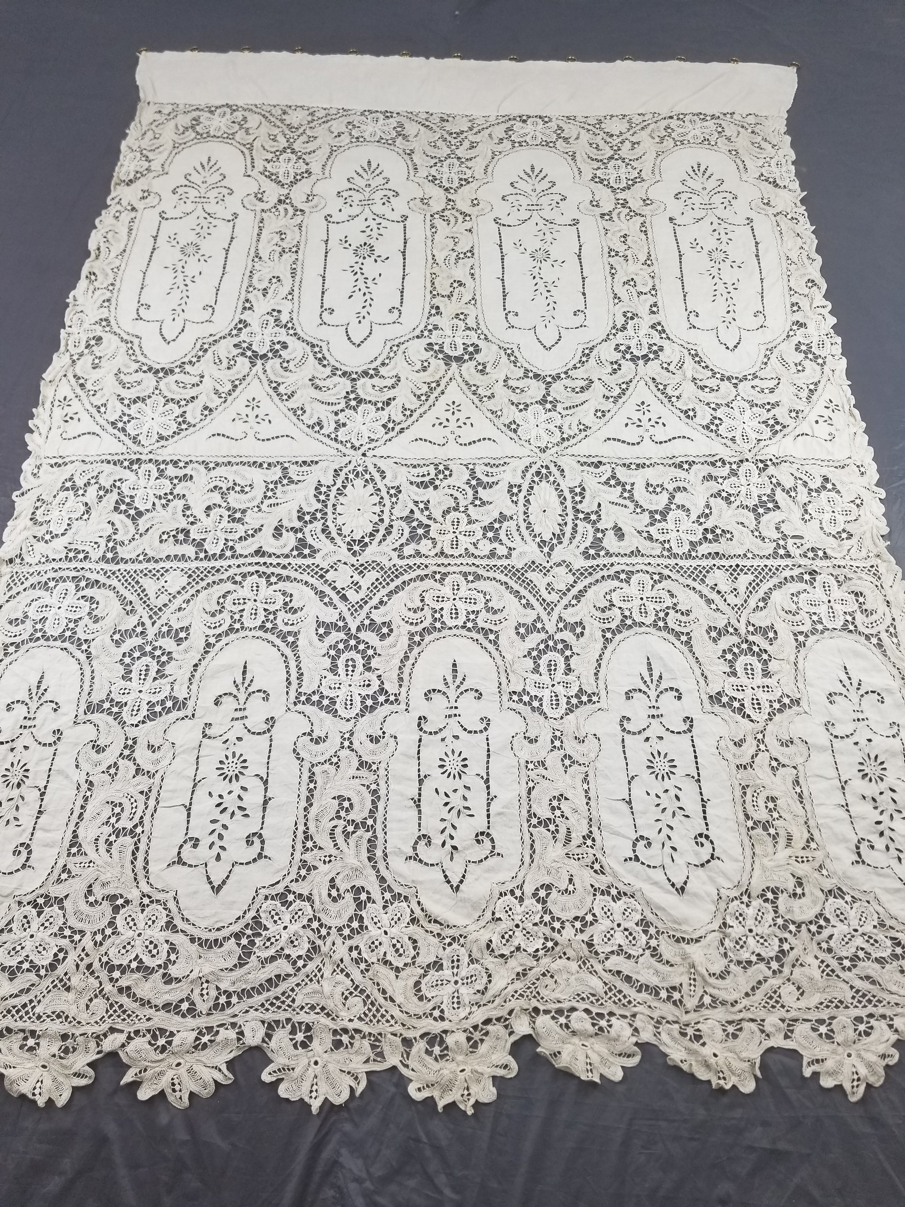 Antique European Point De Venise Floral Lace Cutwork Curtain Panel 250x170cm
