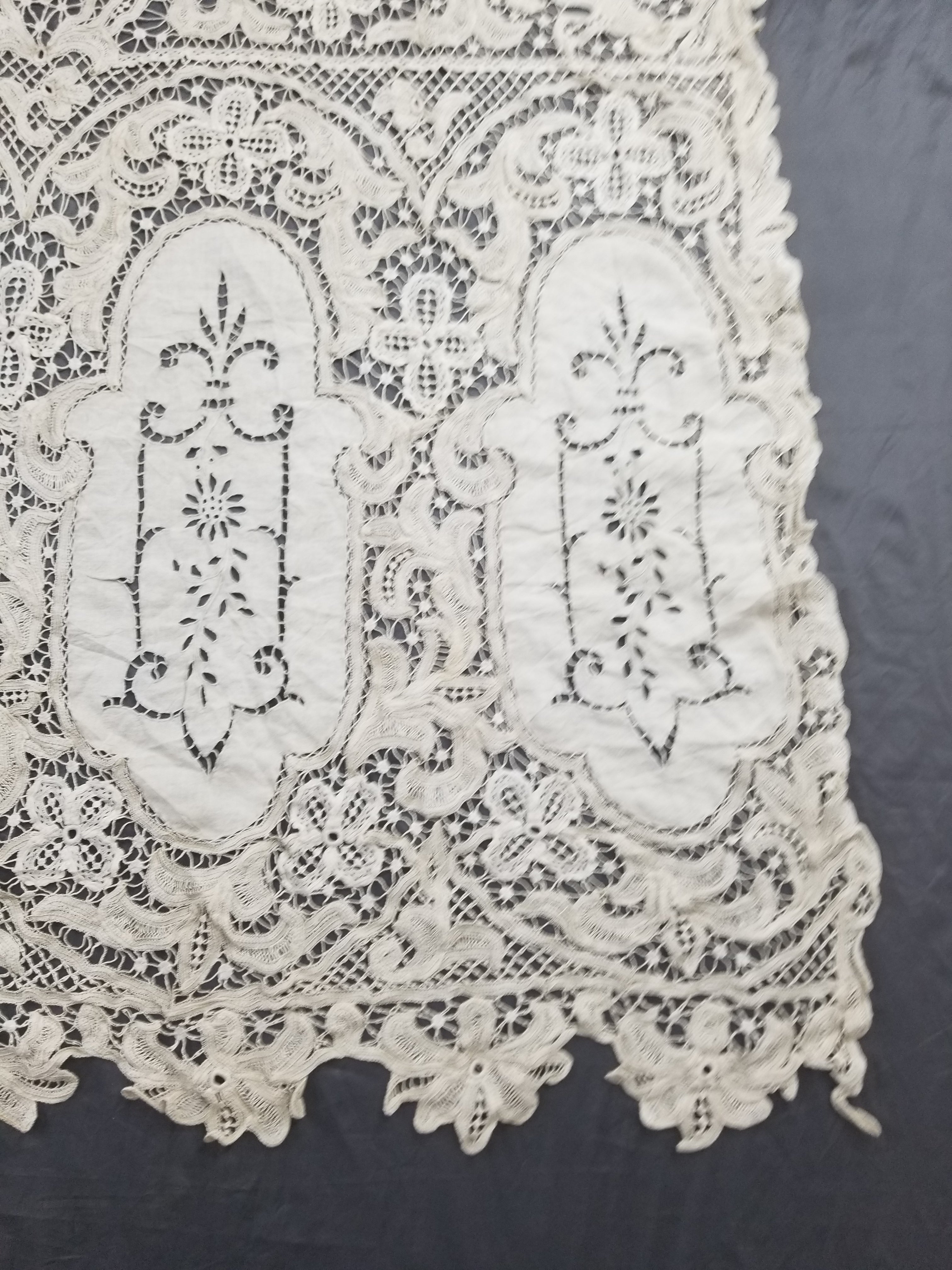 Antique European Point De Venise Floral Lace Cutwork Curtain Panel 250x170cm