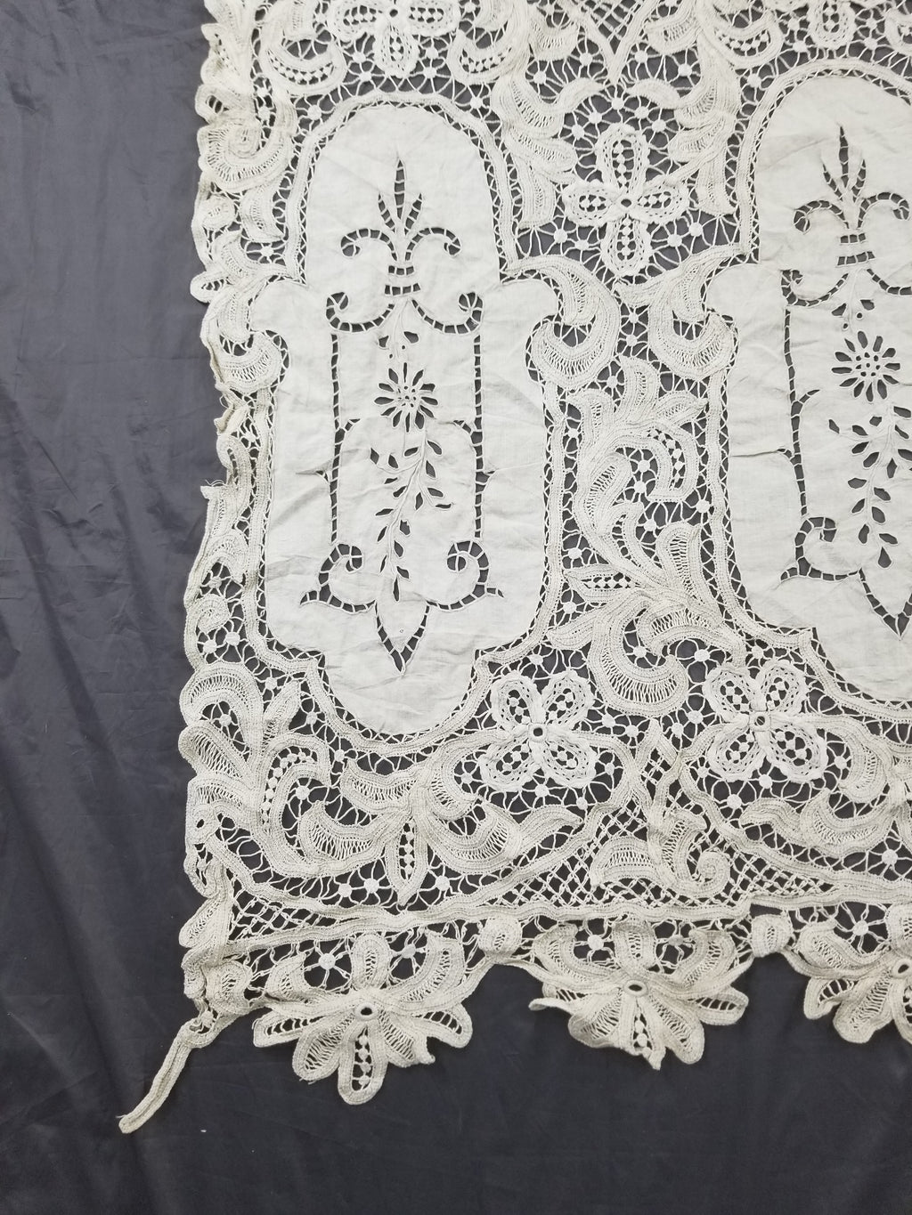 Antique European Point De Venise Floral Lace Cutwork Curtain Panel 250x170cm