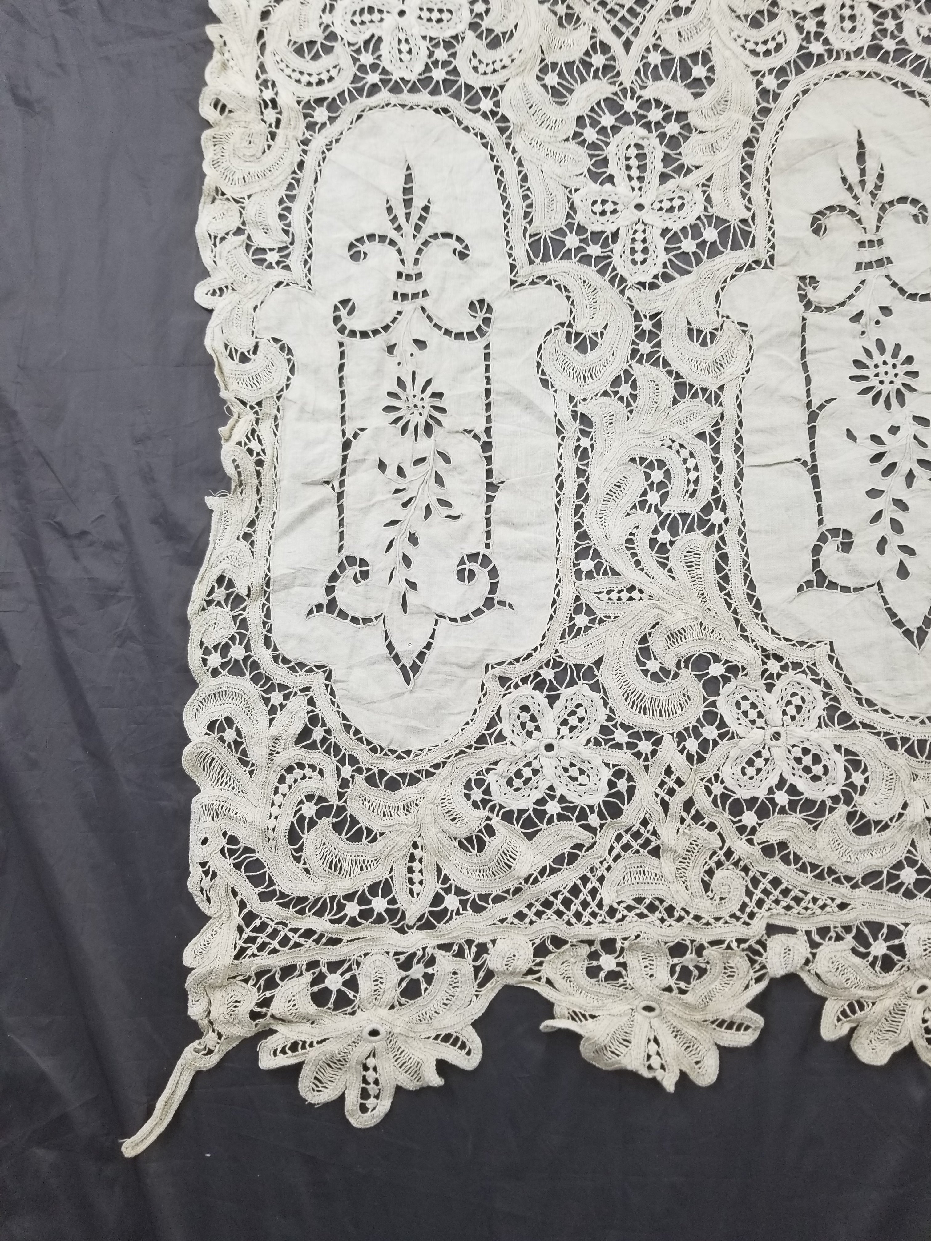 Antique European Point De Venise Floral Lace Cutwork Curtain Panel 250x170cm