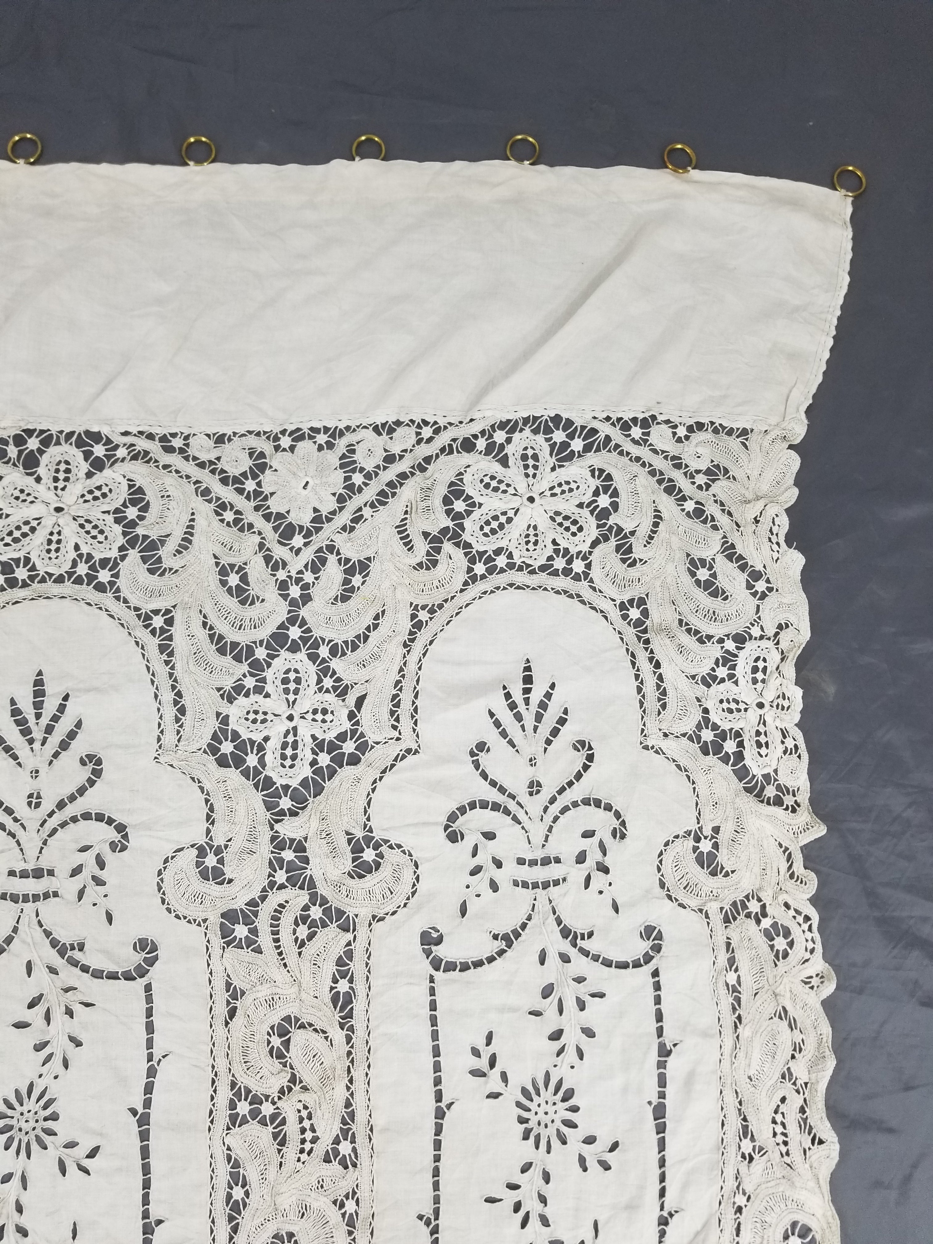 Antique European Point De Venise Floral Lace Cutwork Curtain Panel 250x170cm