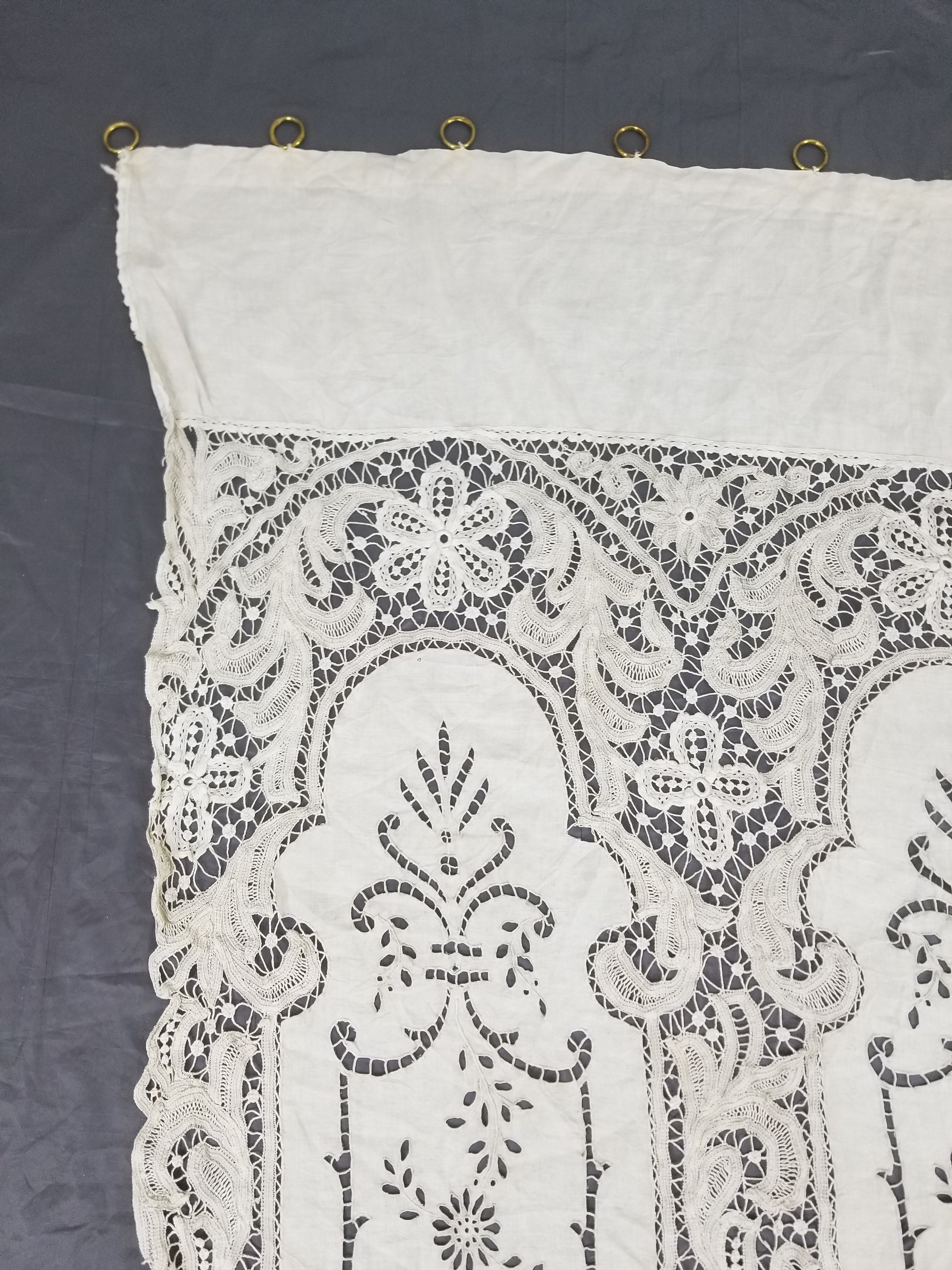 Antique European Point De Venise Floral Lace Cutwork Curtain Panel 250x170cm