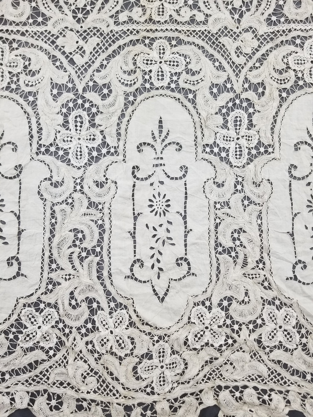 Antique European Point De Venise Floral Lace Cutwork Curtain Panel 250x170cm