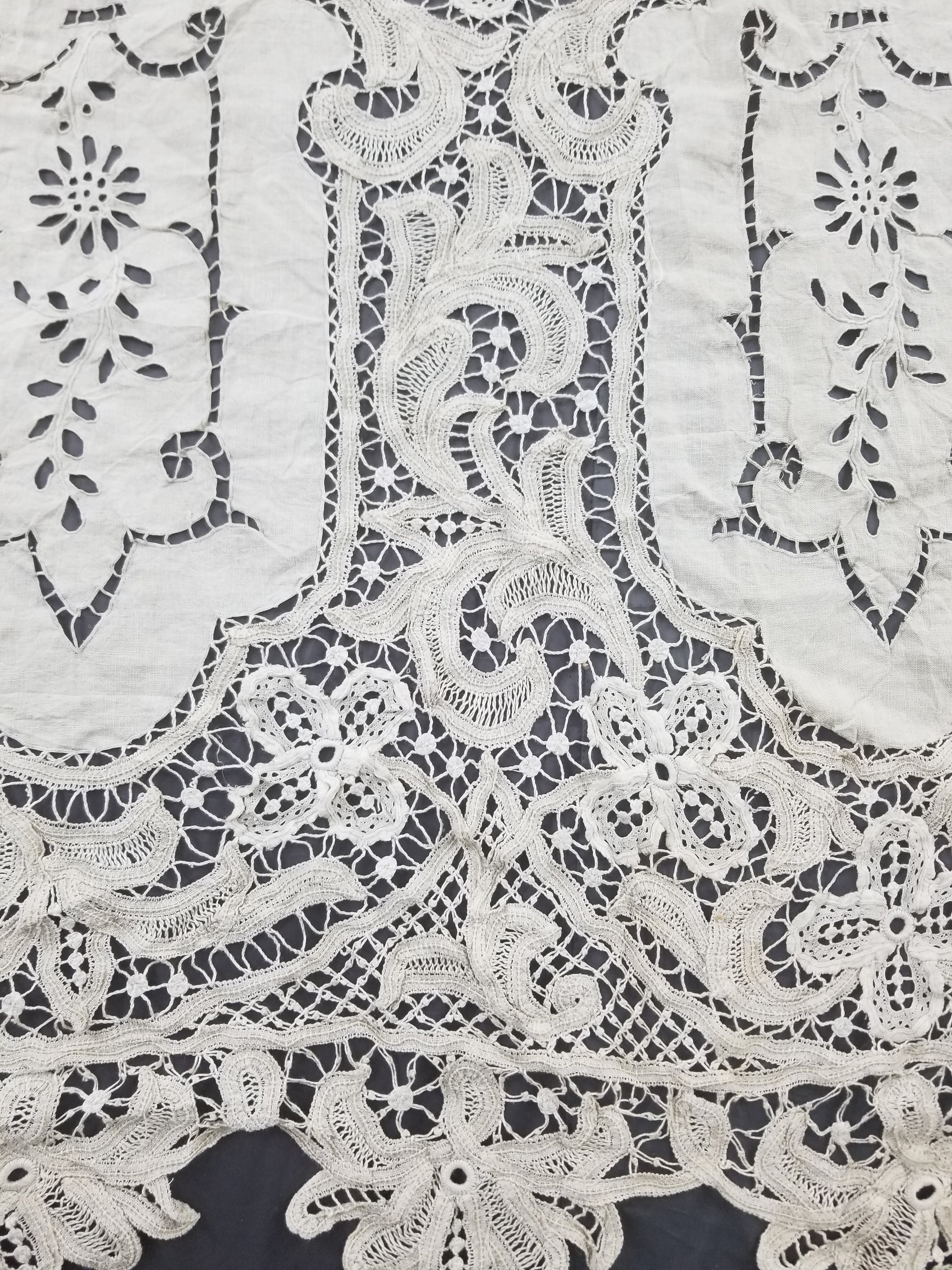 Antique European Point De Venise Floral Lace Cutwork Curtain Panel 250x170cm