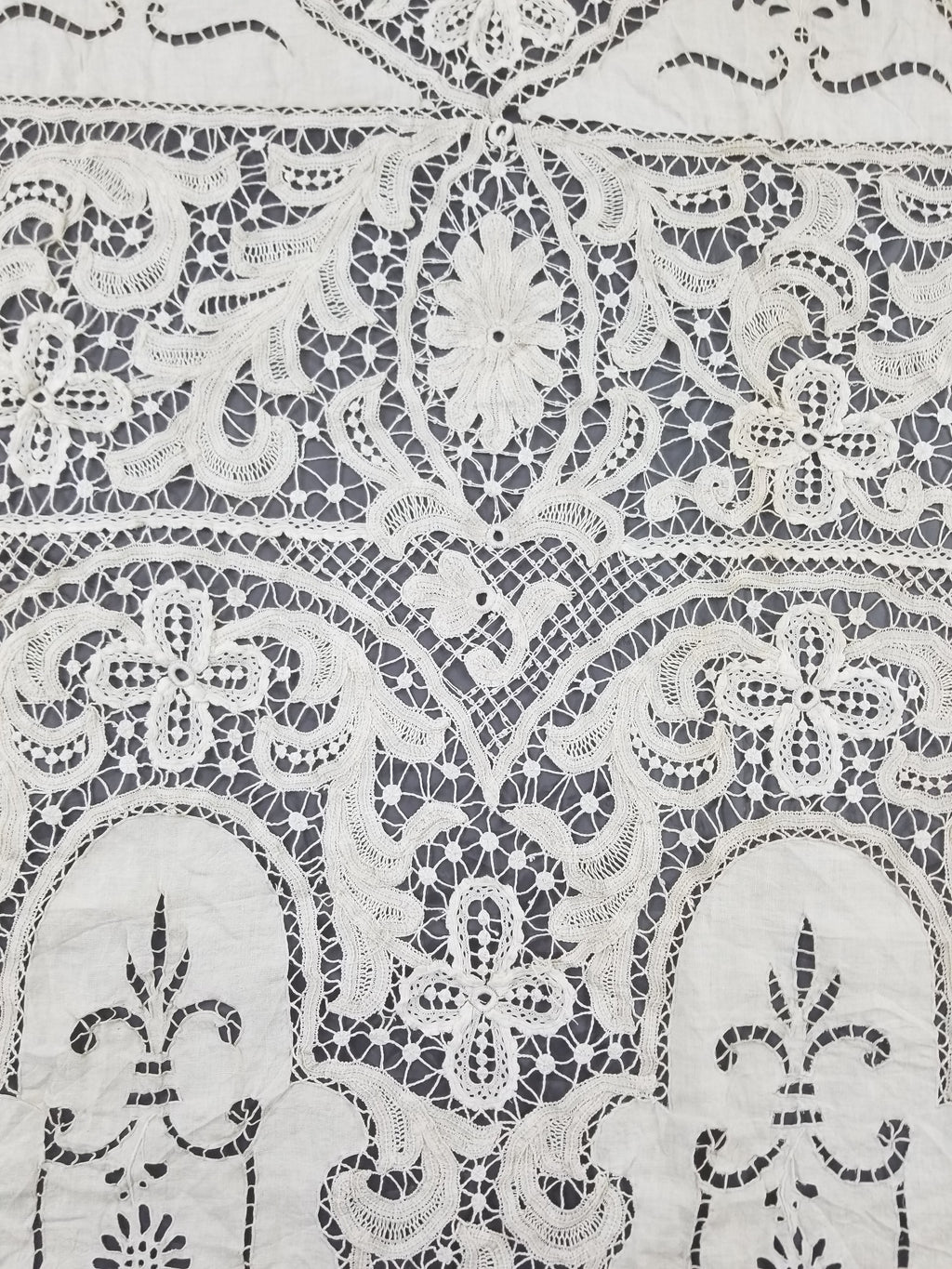 Antique European Point De Venise Floral Lace Cutwork Curtain Panel 250x170cm