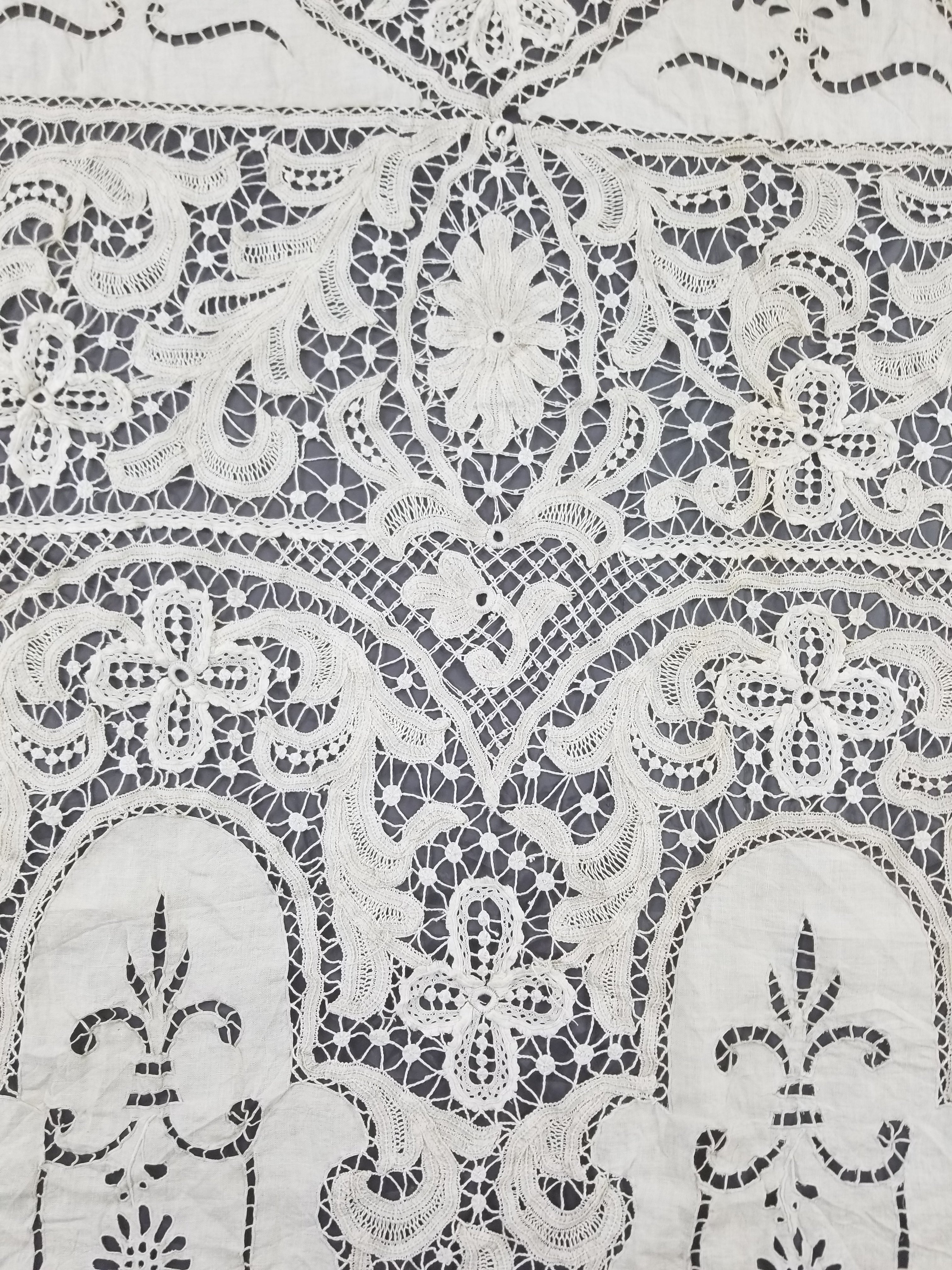 Antique European Point De Venise Floral Lace Cutwork Curtain Panel 250x170cm