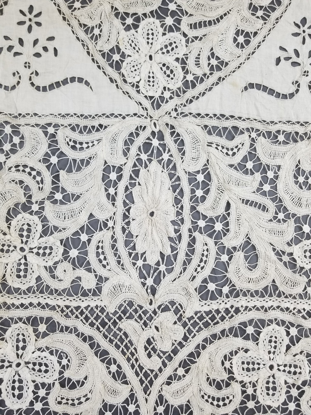 Antique European Point De Venise Floral Lace Cutwork Curtain Panel 250x170cm