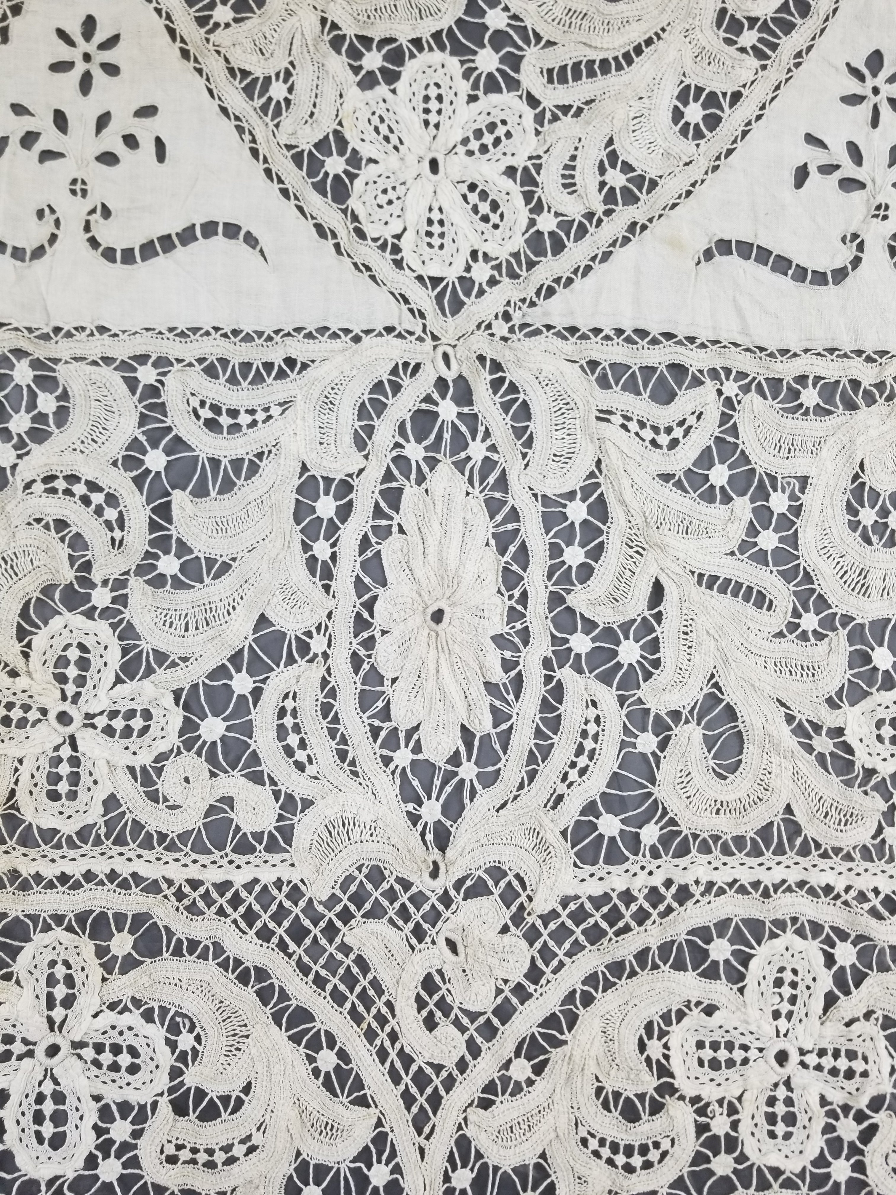 Antique European Point De Venise Floral Lace Cutwork Curtain Panel 250x170cm