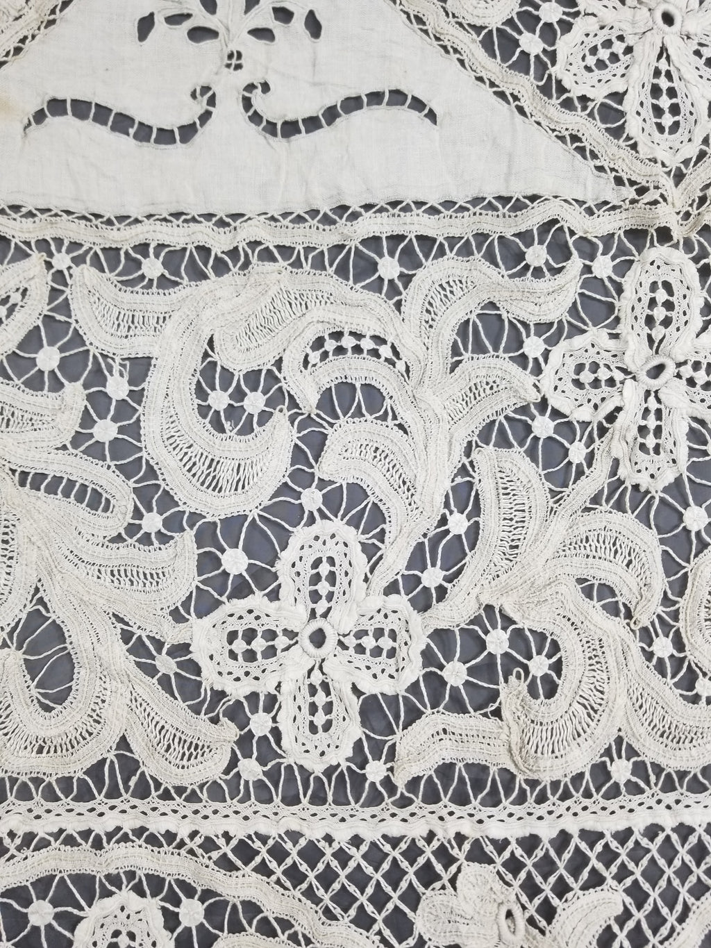 Antique European Point De Venise Floral Lace Cutwork Curtain Panel 250x170cm