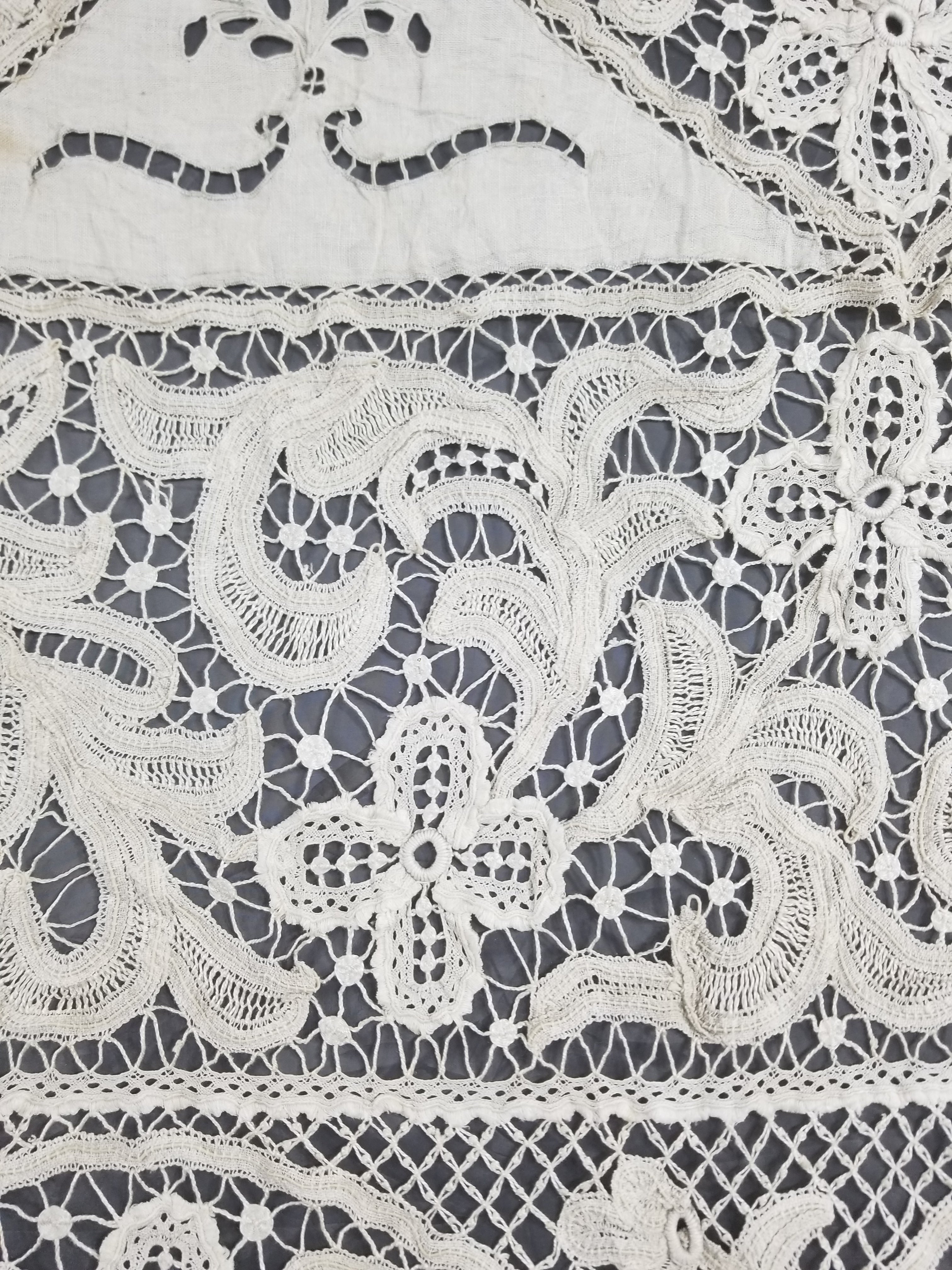 Antique European Point De Venise Floral Lace Cutwork Curtain Panel 250x170cm