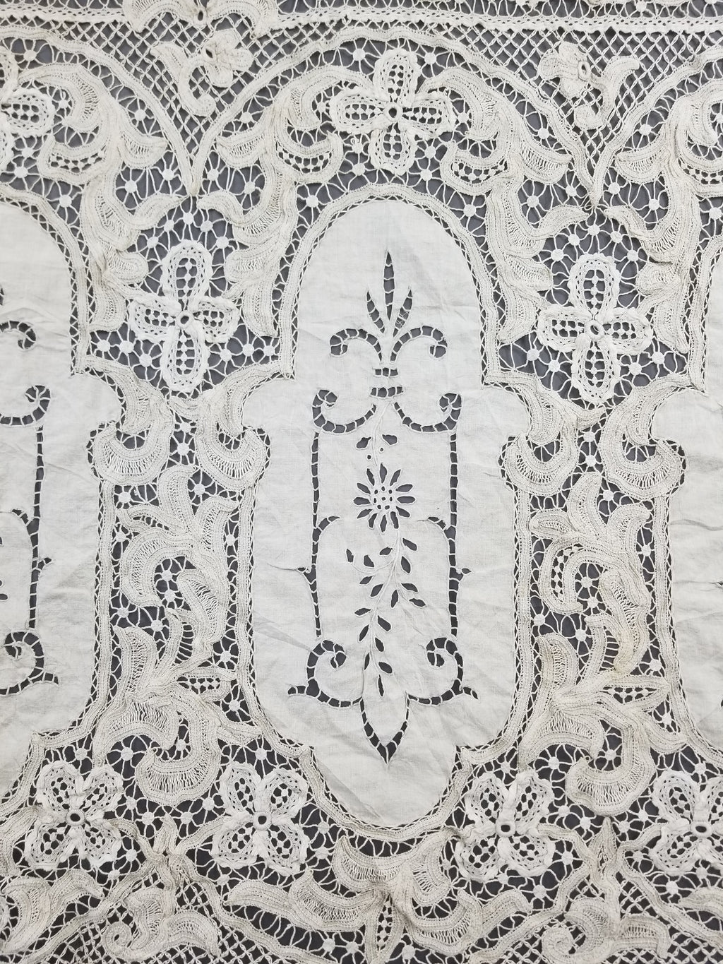 Antique European Point De Venise Floral Lace Cutwork Curtain Panel 250x170cm