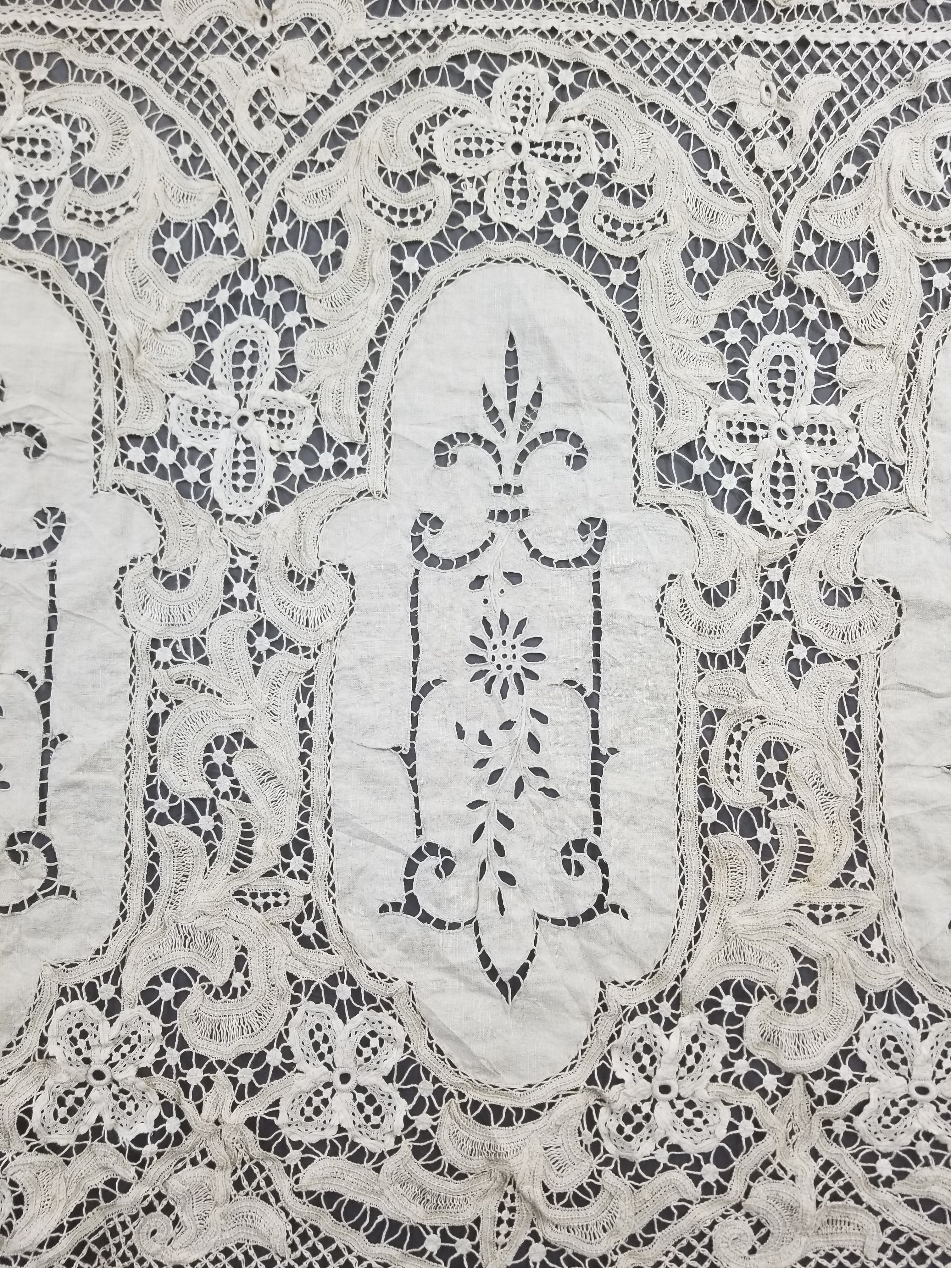 Antique European Point De Venise Floral Lace Cutwork Curtain Panel 250x170cm