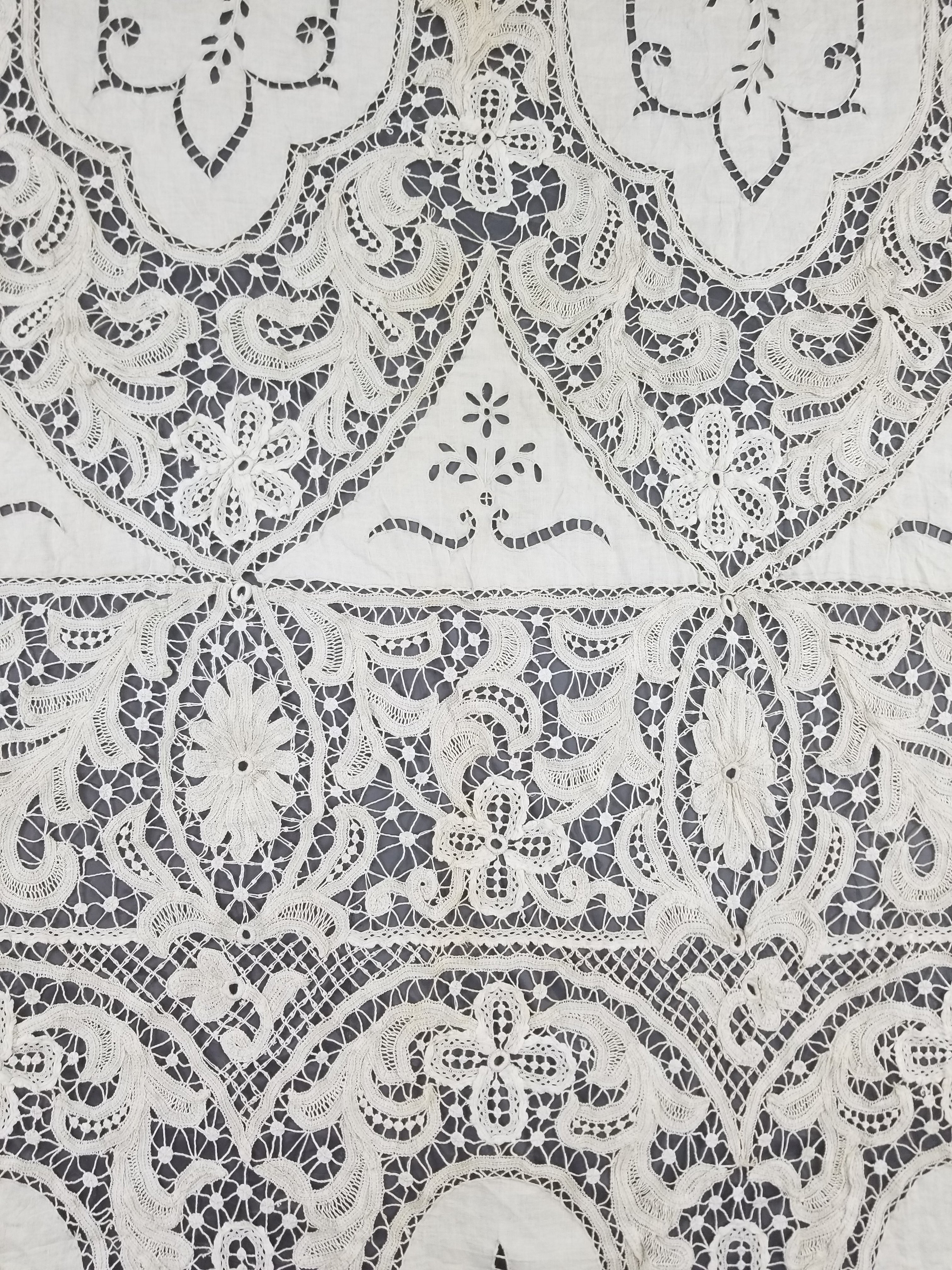 Antique European Point De Venise Floral Lace Cutwork Curtain Panel 250x170cm