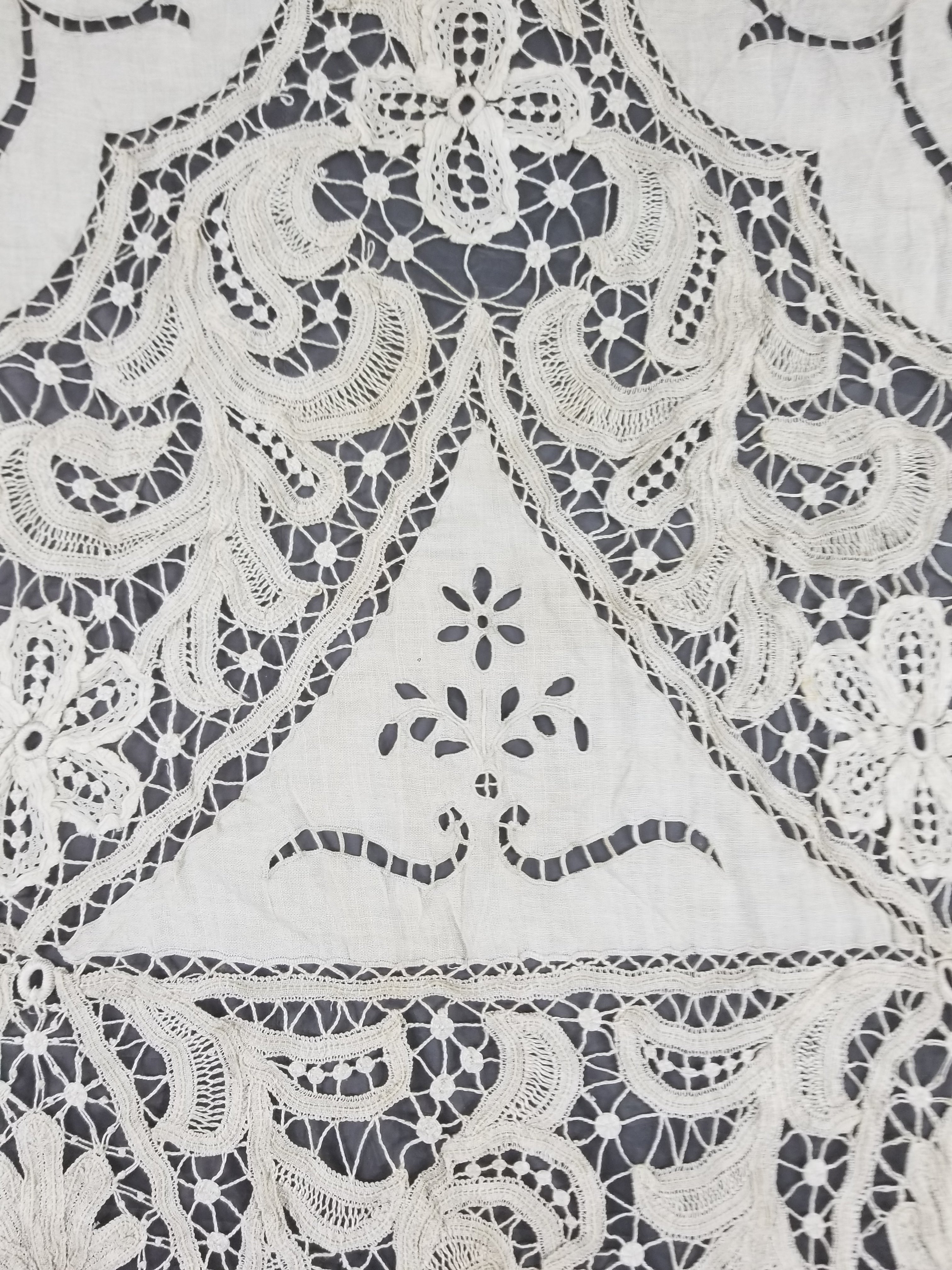Antique European Point De Venise Floral Lace Cutwork Curtain Panel 250x170cm