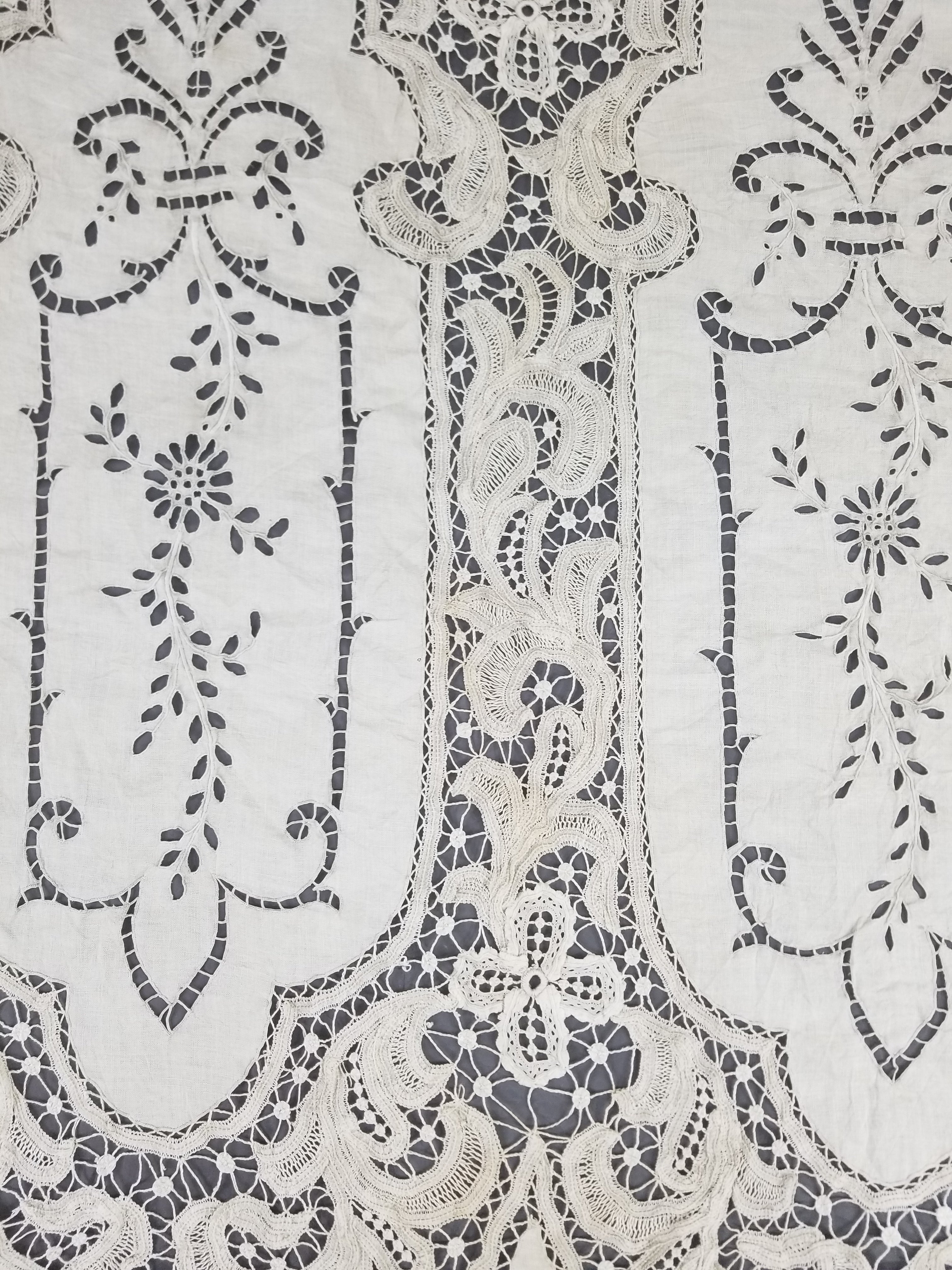 Antique European Point De Venise Floral Lace Cutwork Curtain Panel 250x170cm