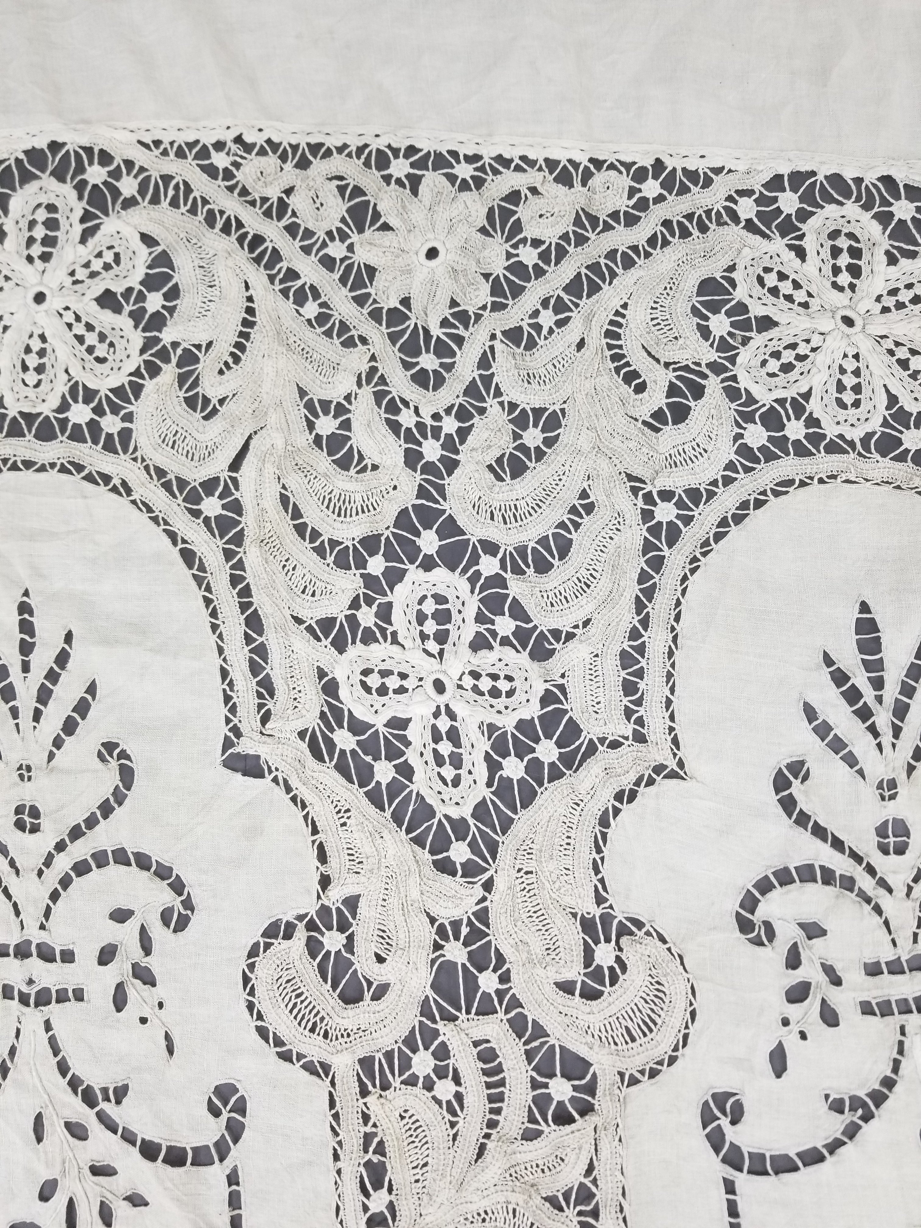 Antique European Point De Venise Floral Lace Cutwork Curtain Panel 250x170cm