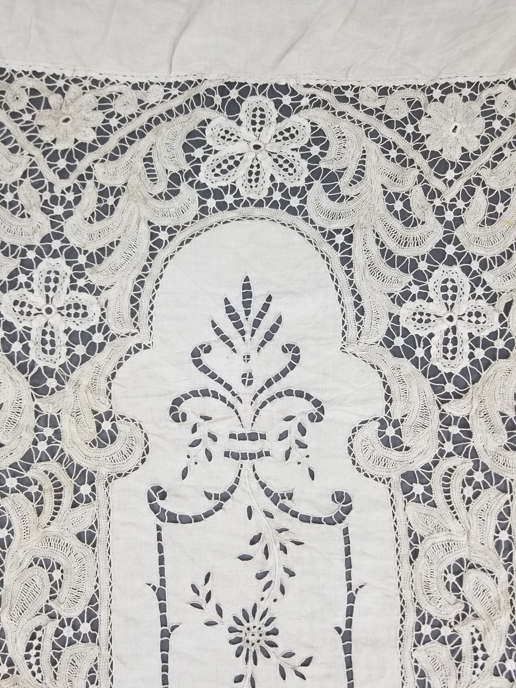 Antique European Point De Venise Floral Lace Cutwork Curtain Panel 250x170cm