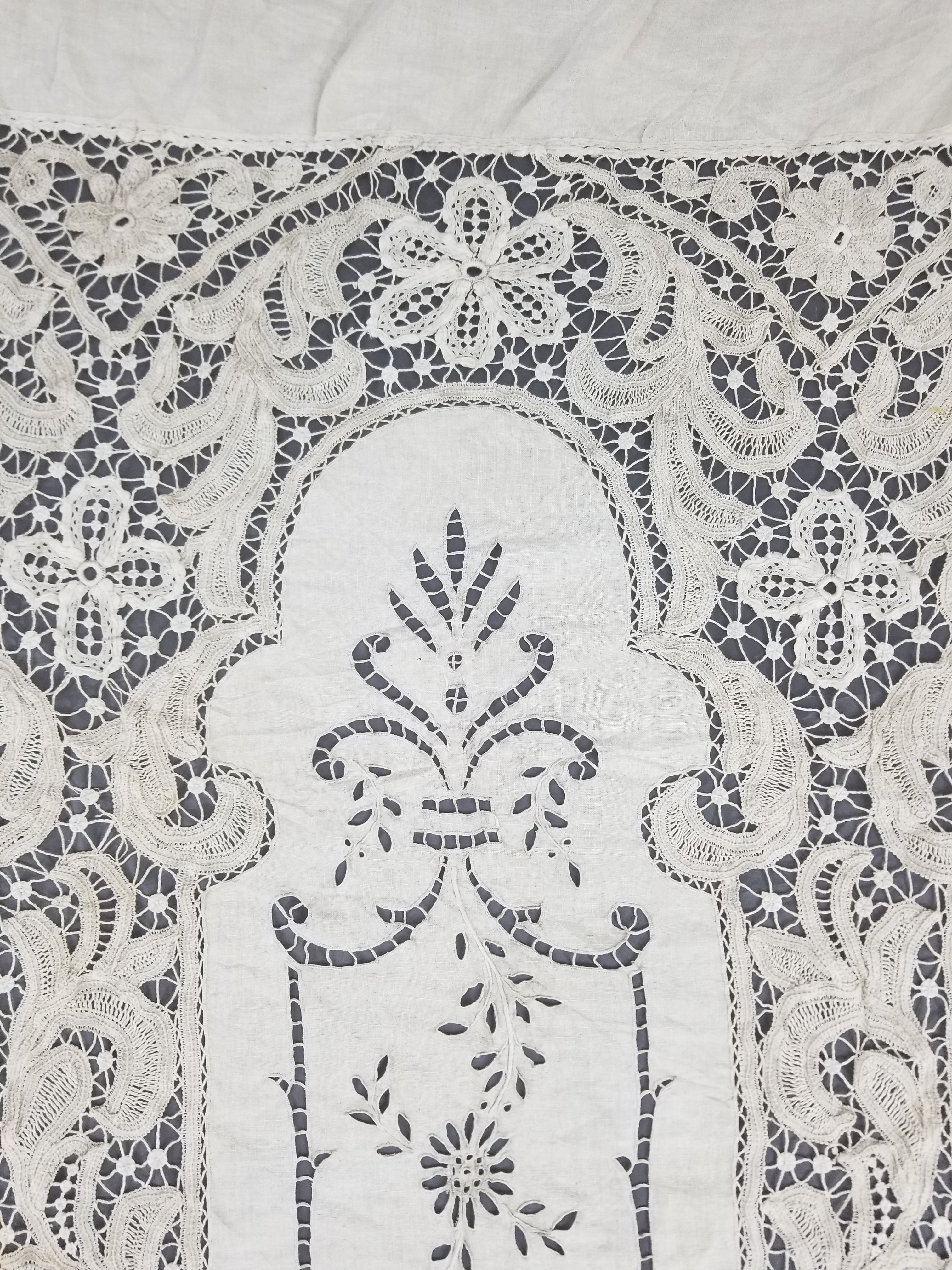 Antique European Point De Venise Floral Lace Cutwork Curtain Panel 250x170cm