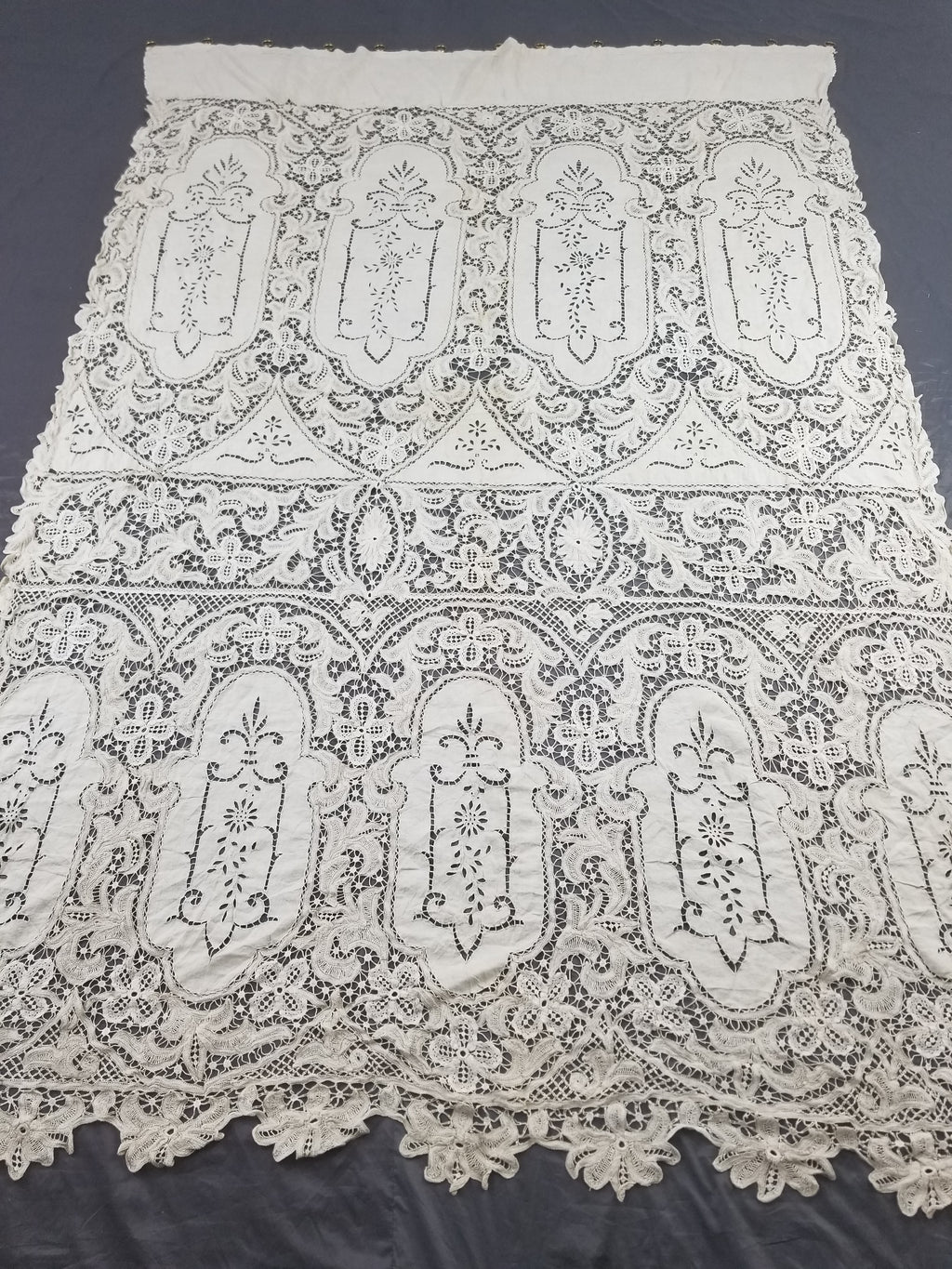 Antique European Point De Venise Floral Lace Cutwork Curtain Panel 250x170cm
