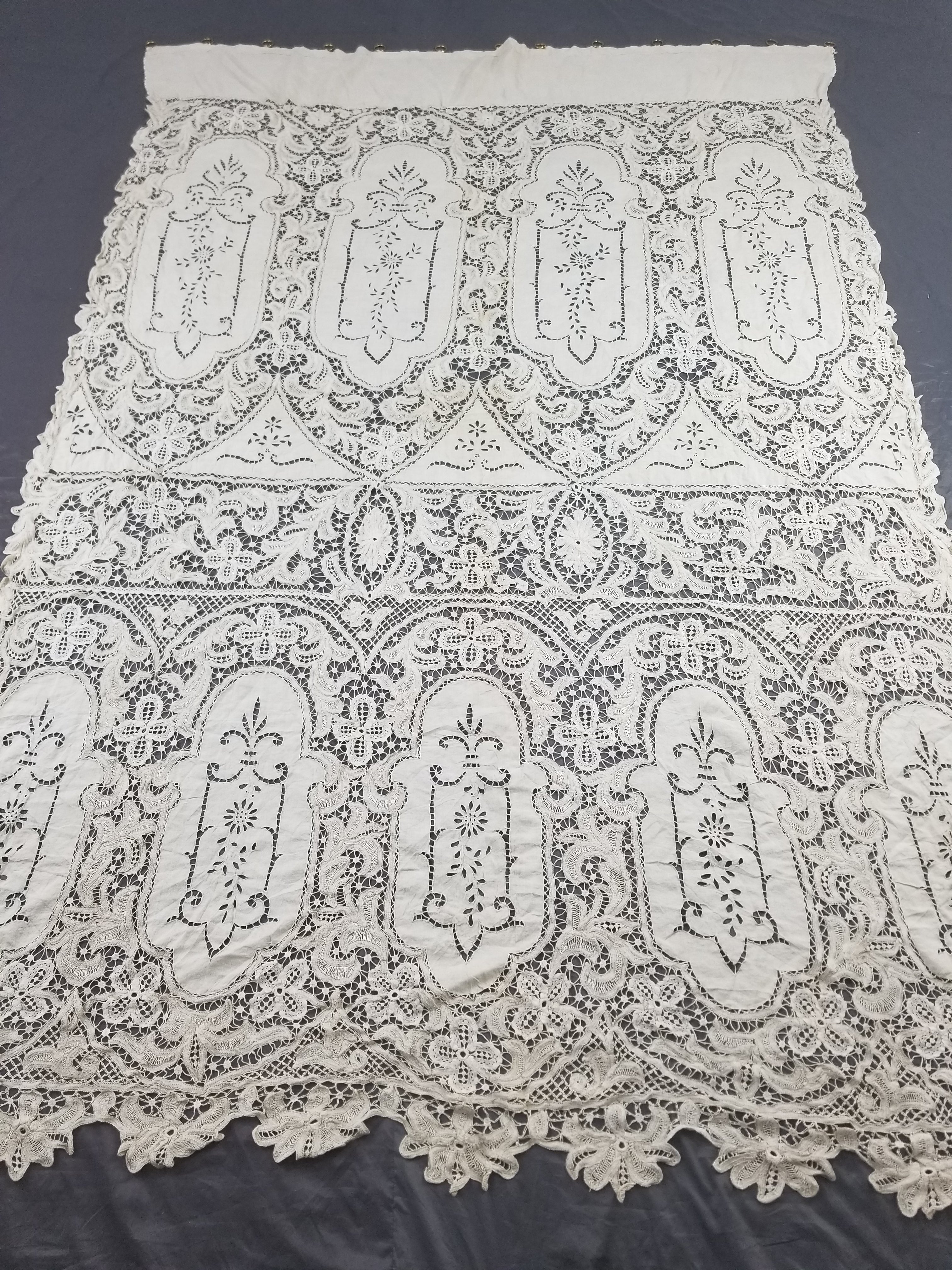 Antique European Point De Venise Floral Lace Cutwork Curtain Panel 250x170cm
