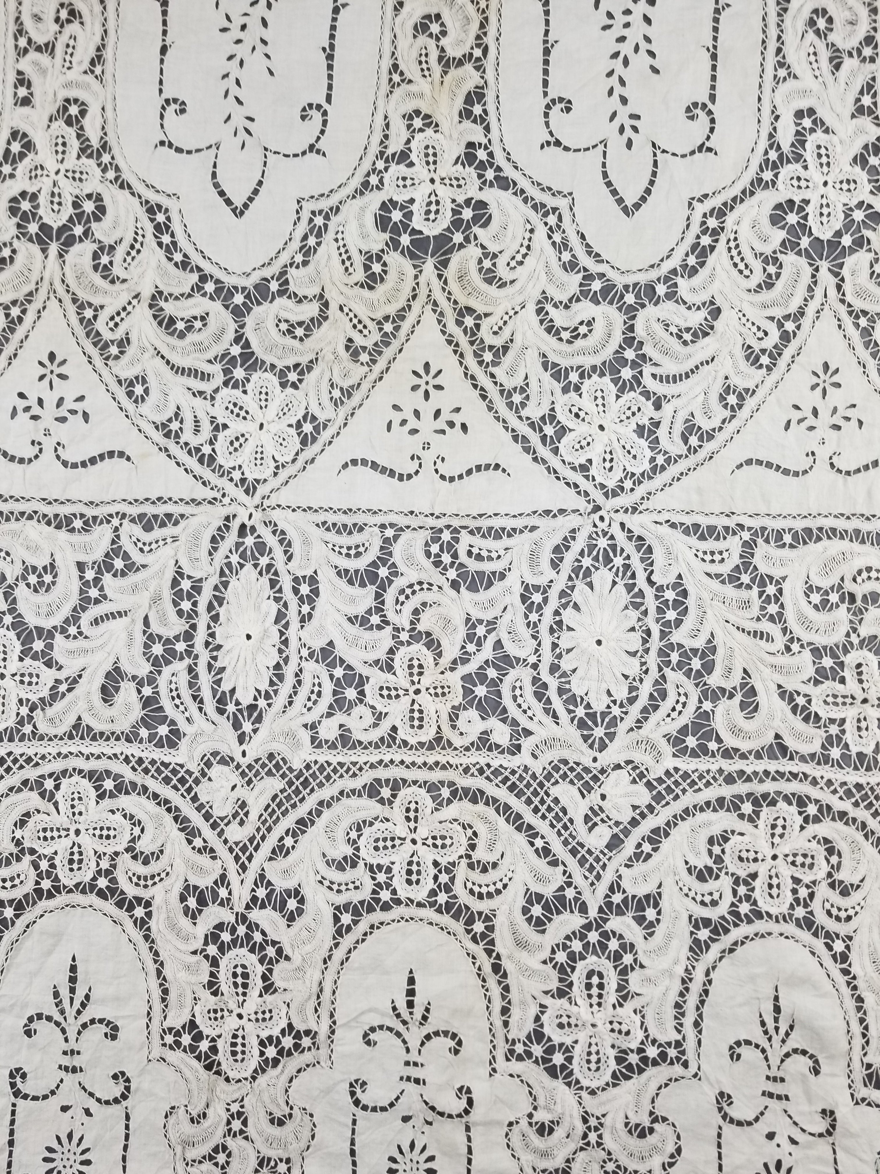 Antique European Point De Venise Floral Lace Cutwork Curtain Panel 250x170cm