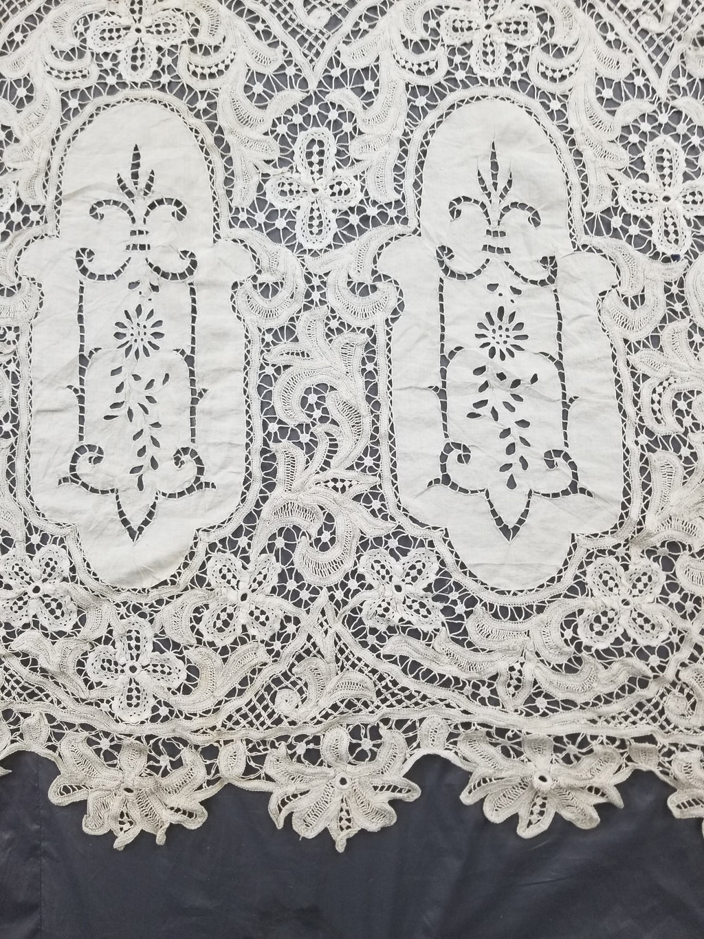 Antique European Point De Venise Floral Lace Cutwork Curtain Panel 250x170cm
