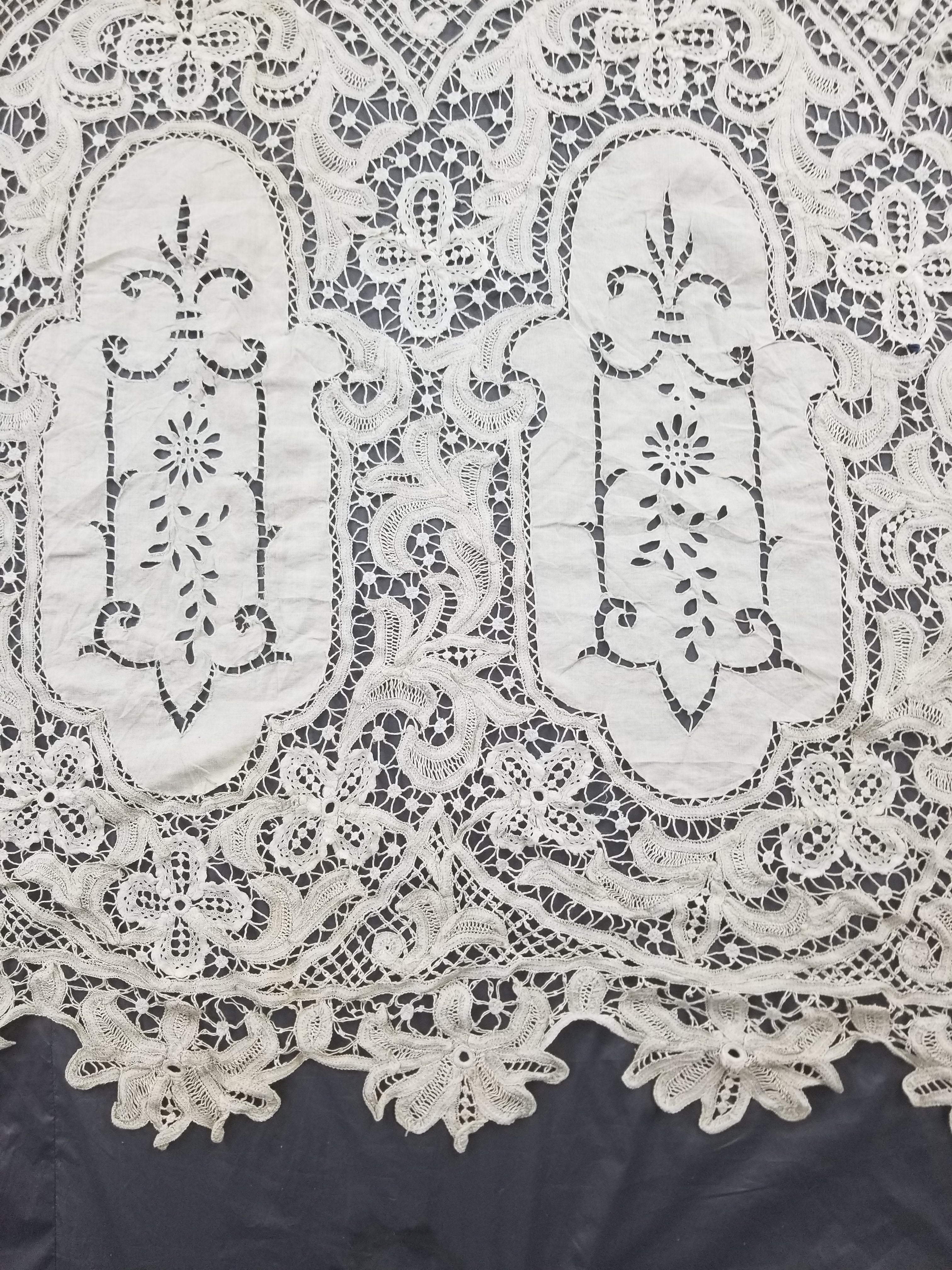 Antique European Point De Venise Floral Lace Cutwork Curtain Panel 250x170cm