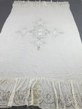 Antique Italian Filet Lace Cherub Floral Cutwork Tablecloth 320x185cm