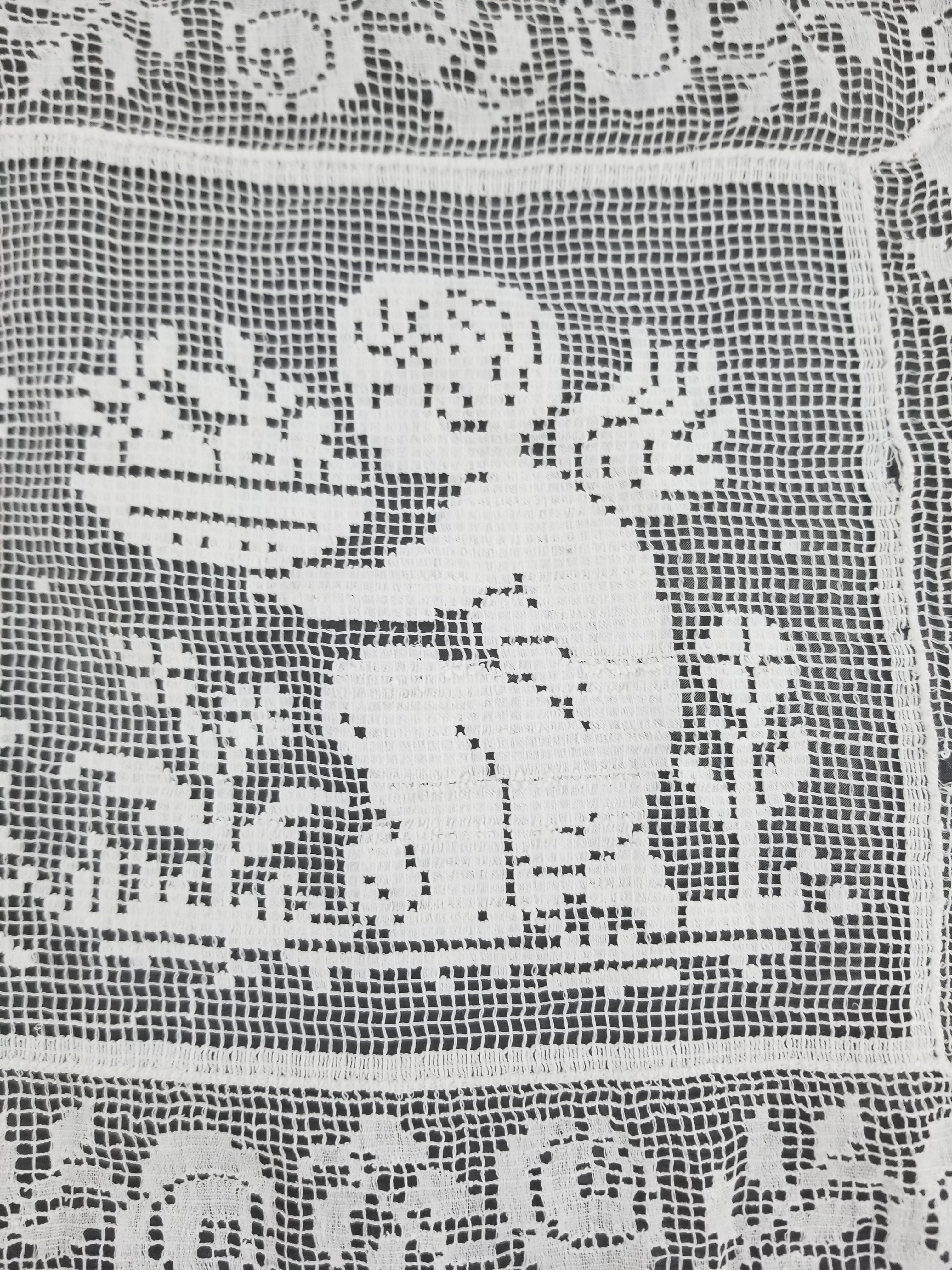 Antique Italian Filet Lace Cherub Floral Cutwork Tablecloth 320x185cm