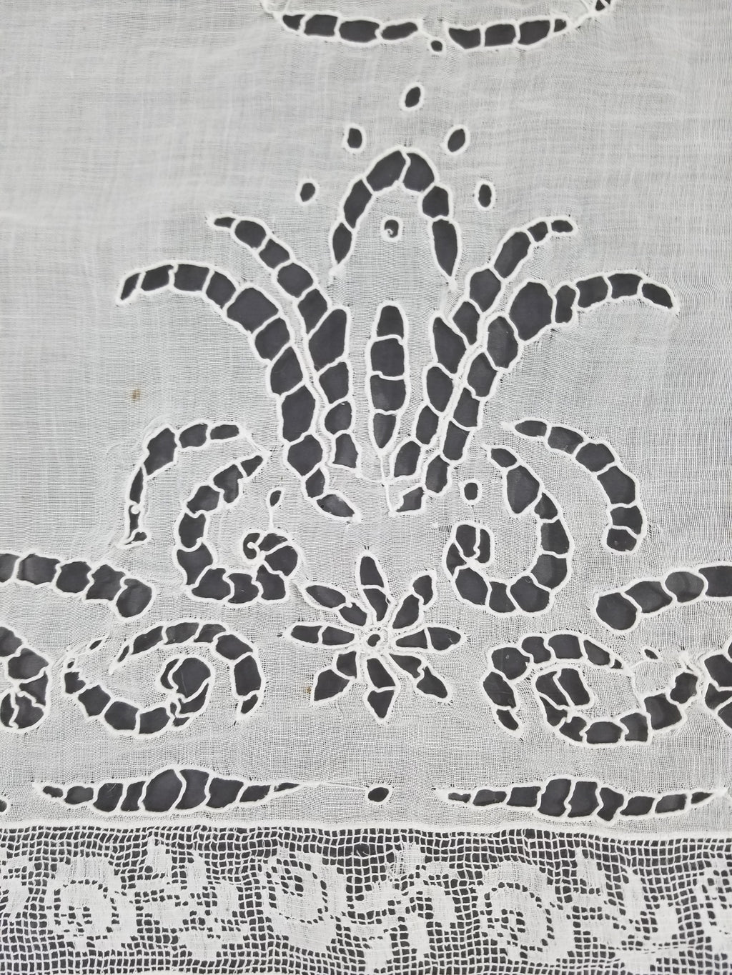 Antique Italian Filet Lace Cherub Floral Cutwork Tablecloth 320x185cm