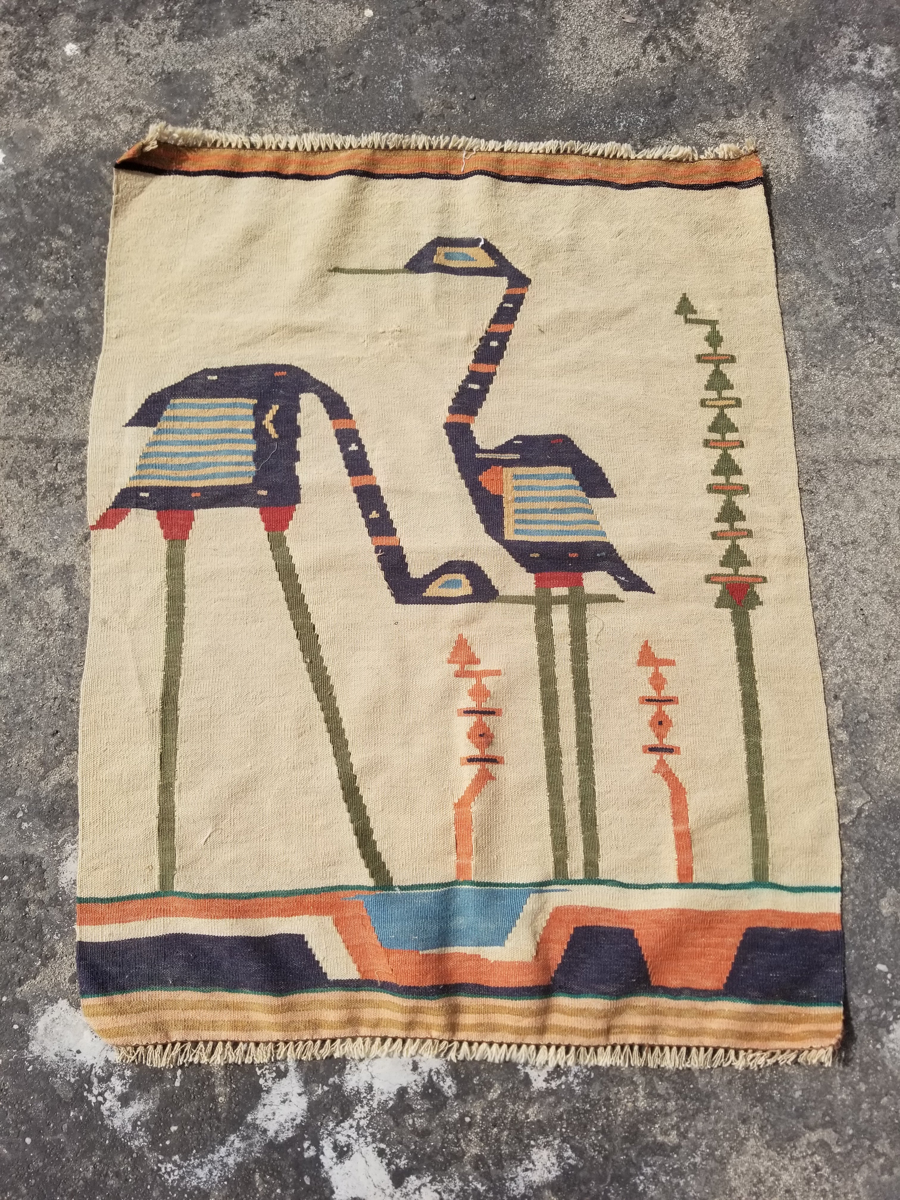 Vintage Traditional Handmade Scandinavian-style Folk Art Wool Multicolor Kilim Rug 95x76cm