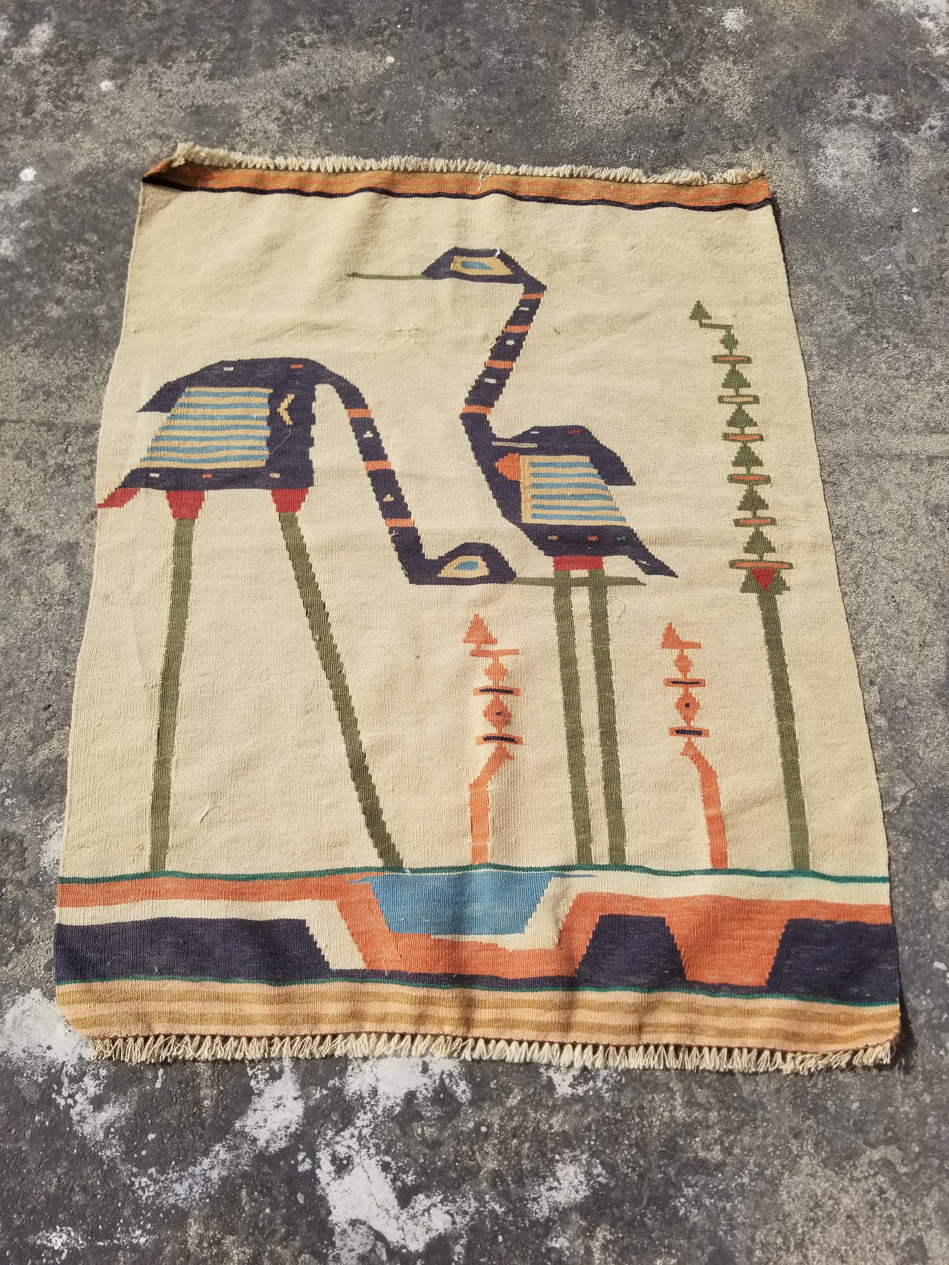Vintage Traditional Handmade Scandinavian-style Folk Art Wool Multicolor Kilim Rug 95x76cm